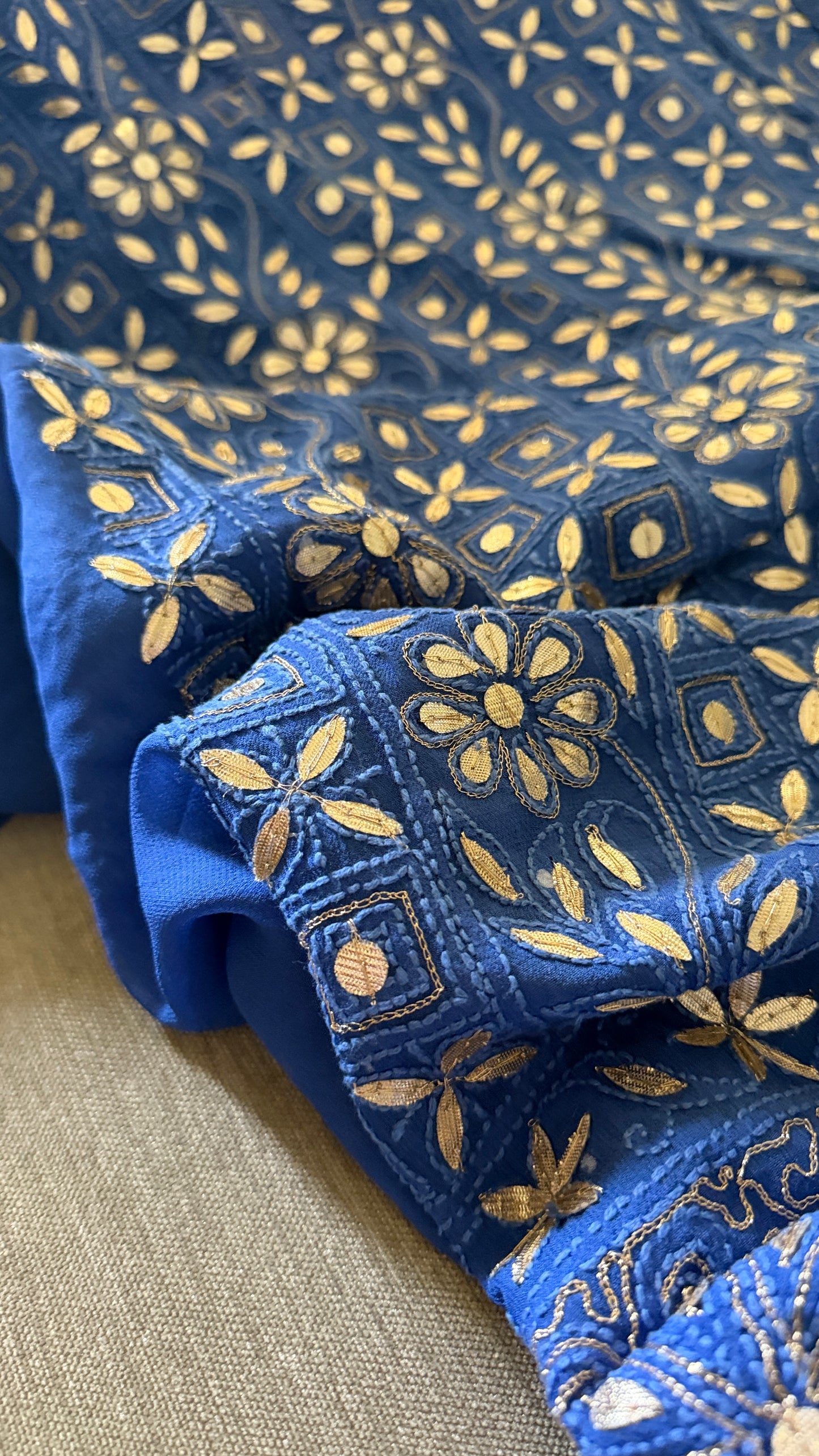 Dusty Blue Gota Patti Lucknowi Chikankari Suit