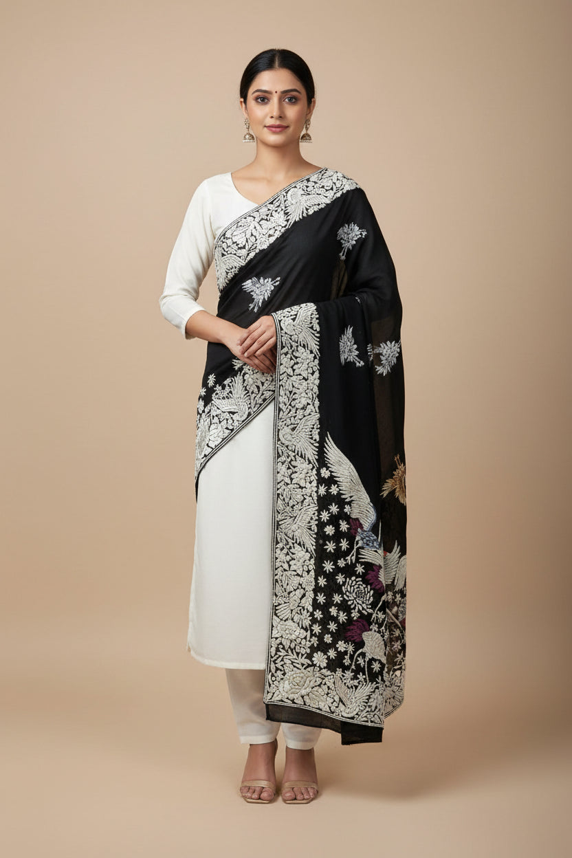 Pre Order Designer Black Parsi Gara Dupatta
