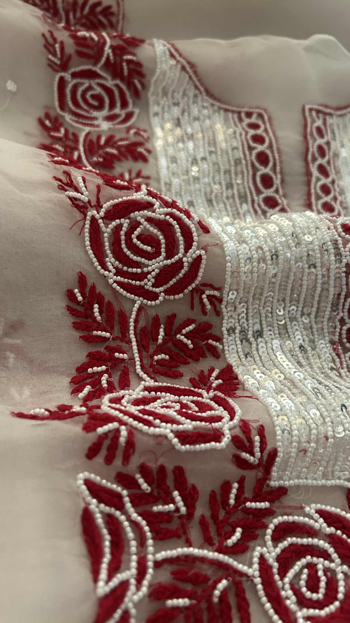 Exclusive Organza Pearl Chikankari Suit