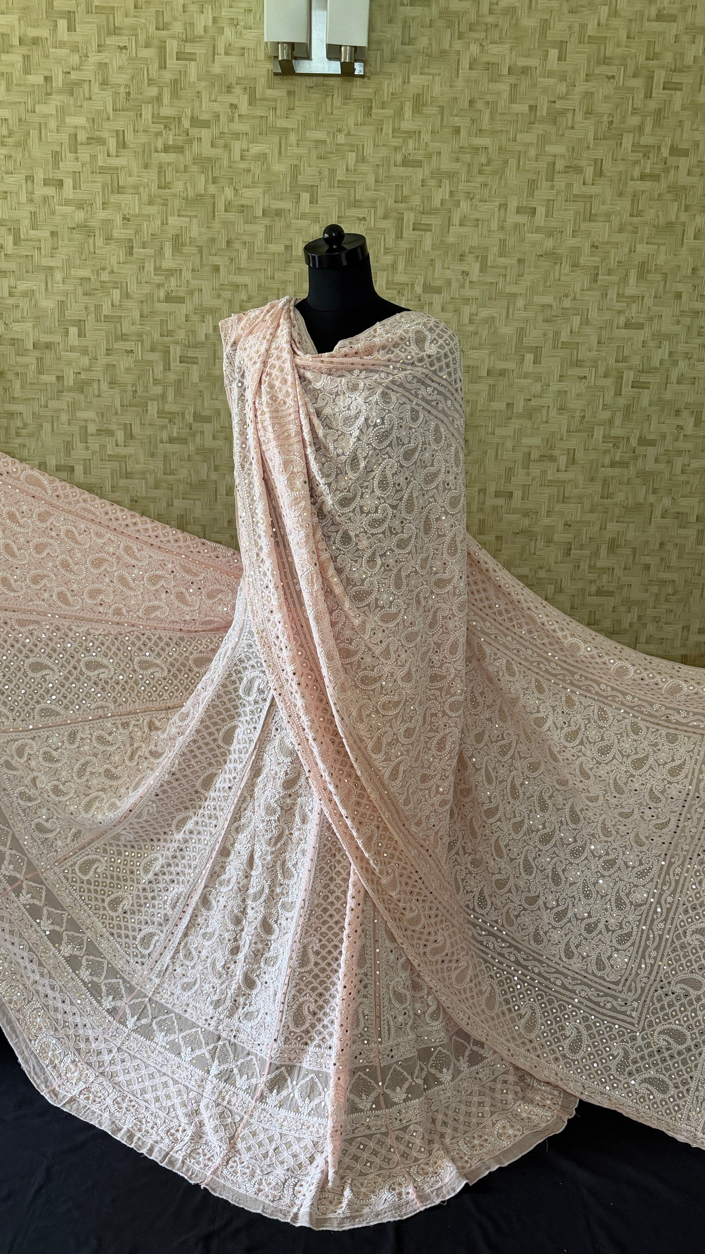 Pastel Pink Mukaish Chikankari Lehenga Set