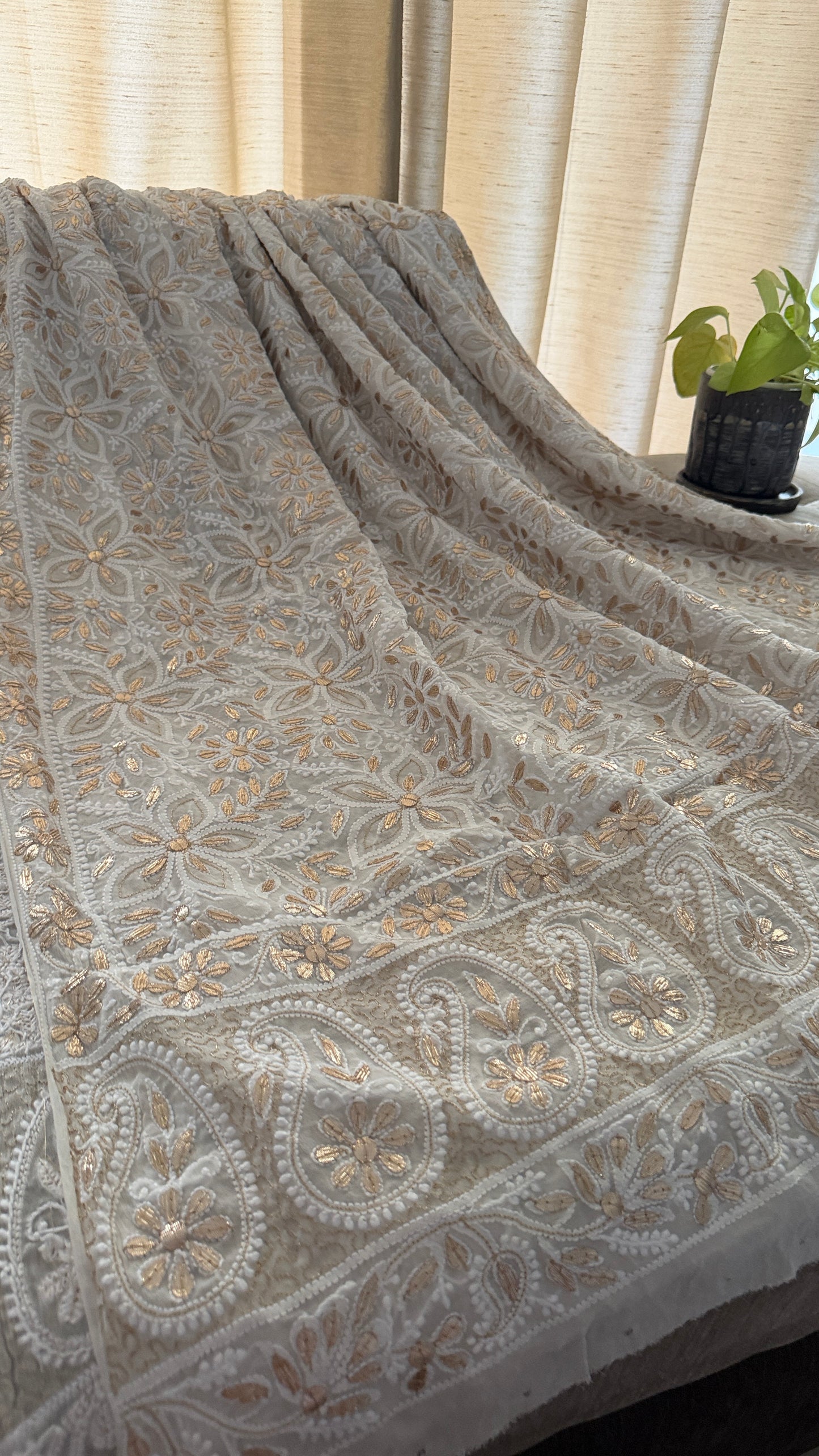 Ivory White Gota Patti Chikankari Dupatta