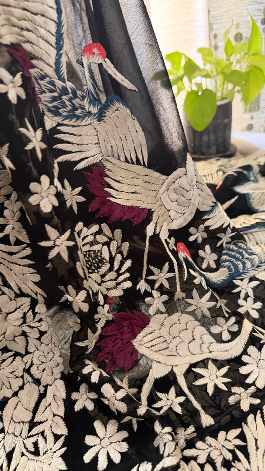 Designer Black Parsi Gara Dupatta for Women