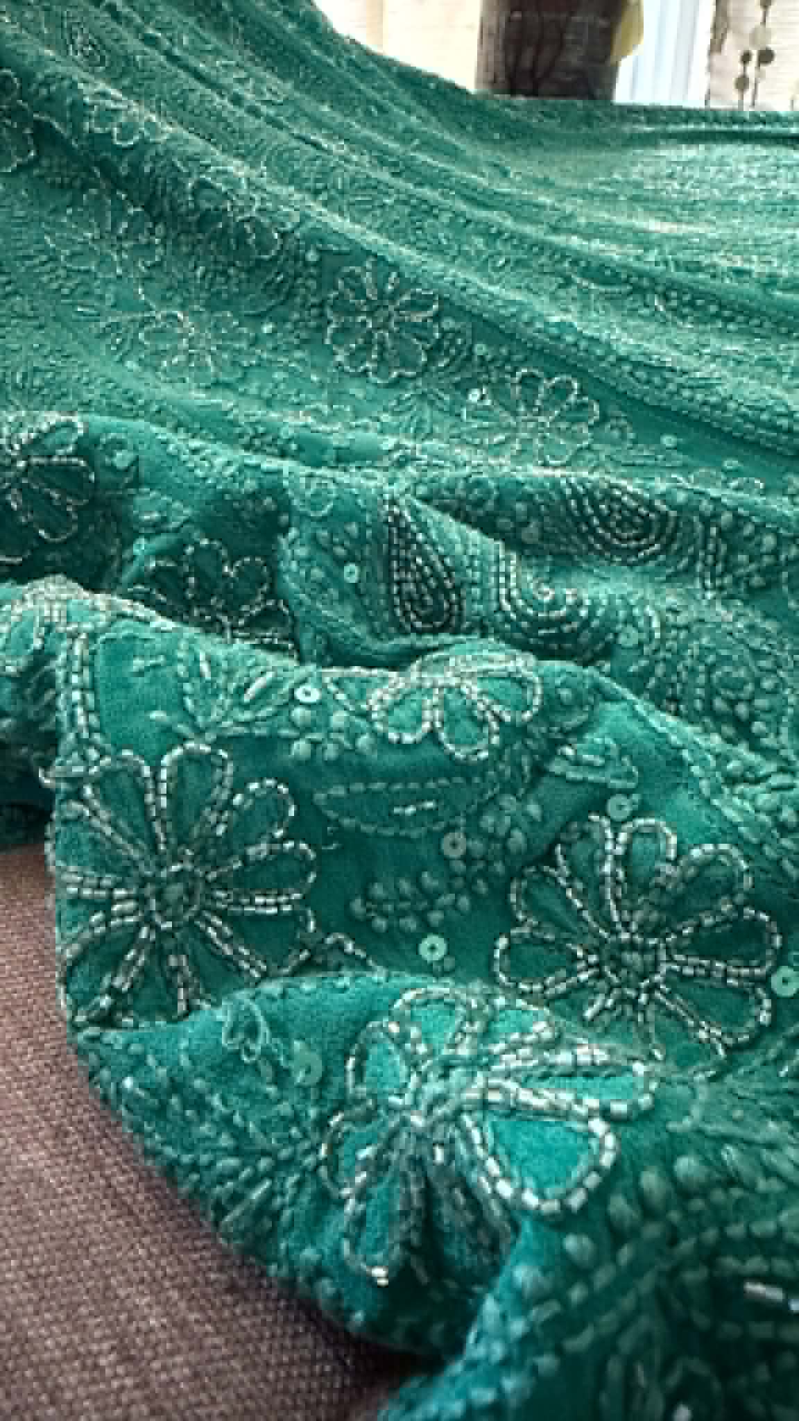 Designer Emerald Greeen Cut Dana Work Chikankari Anarkali & Dupatta Set