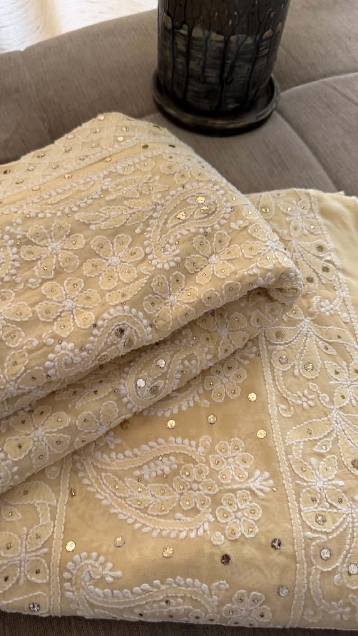 Beige Mukaish Chikankari Lehenga Skirt (Lehenga Only)