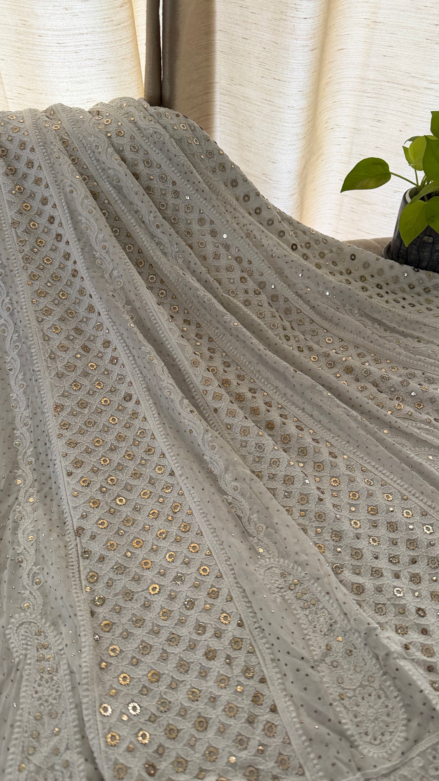 Ivory Ring Mukaish Chikankari Anarkali Suit