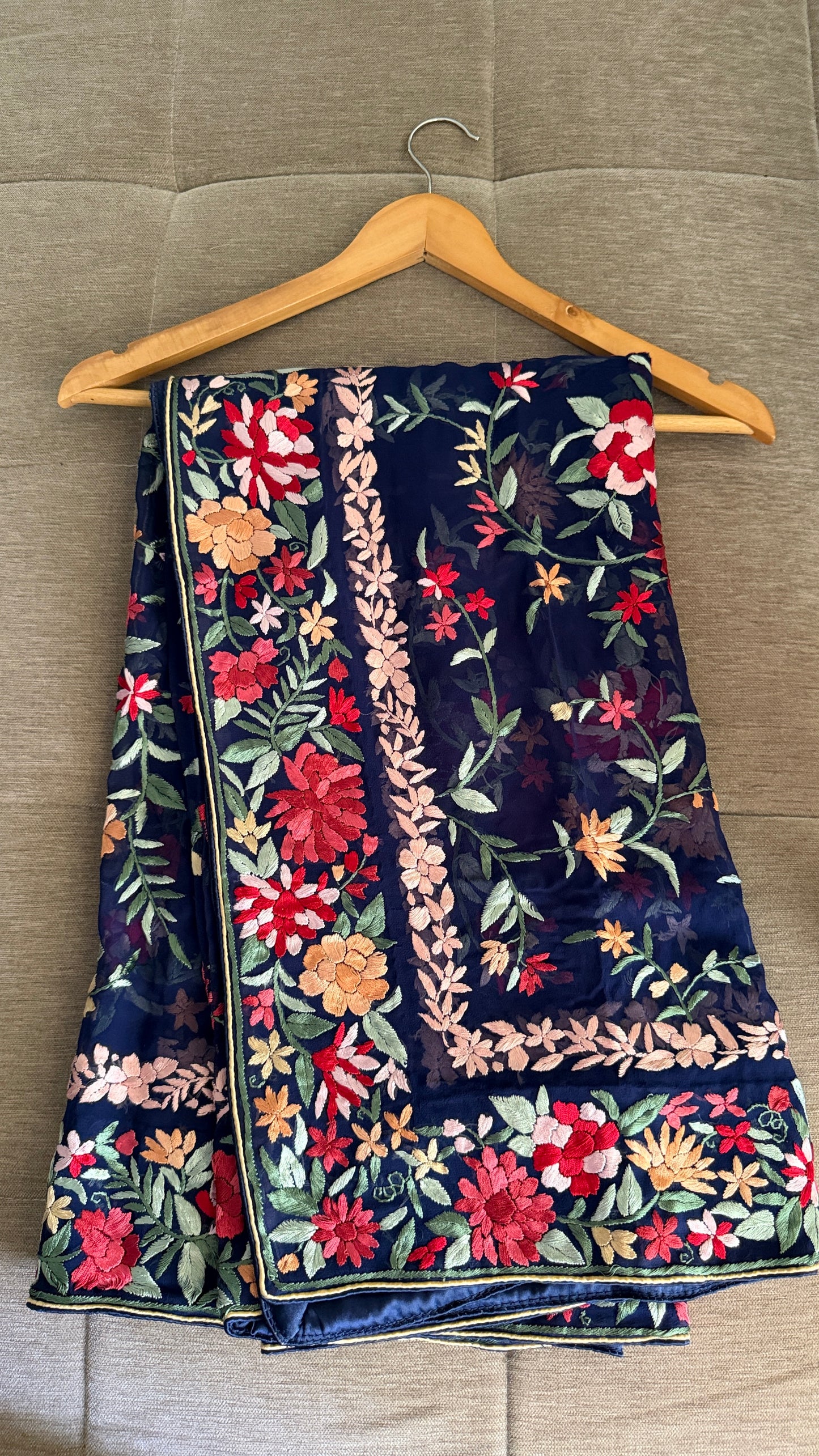 Heirloom Navy Floral Parsi Gara Dupatta