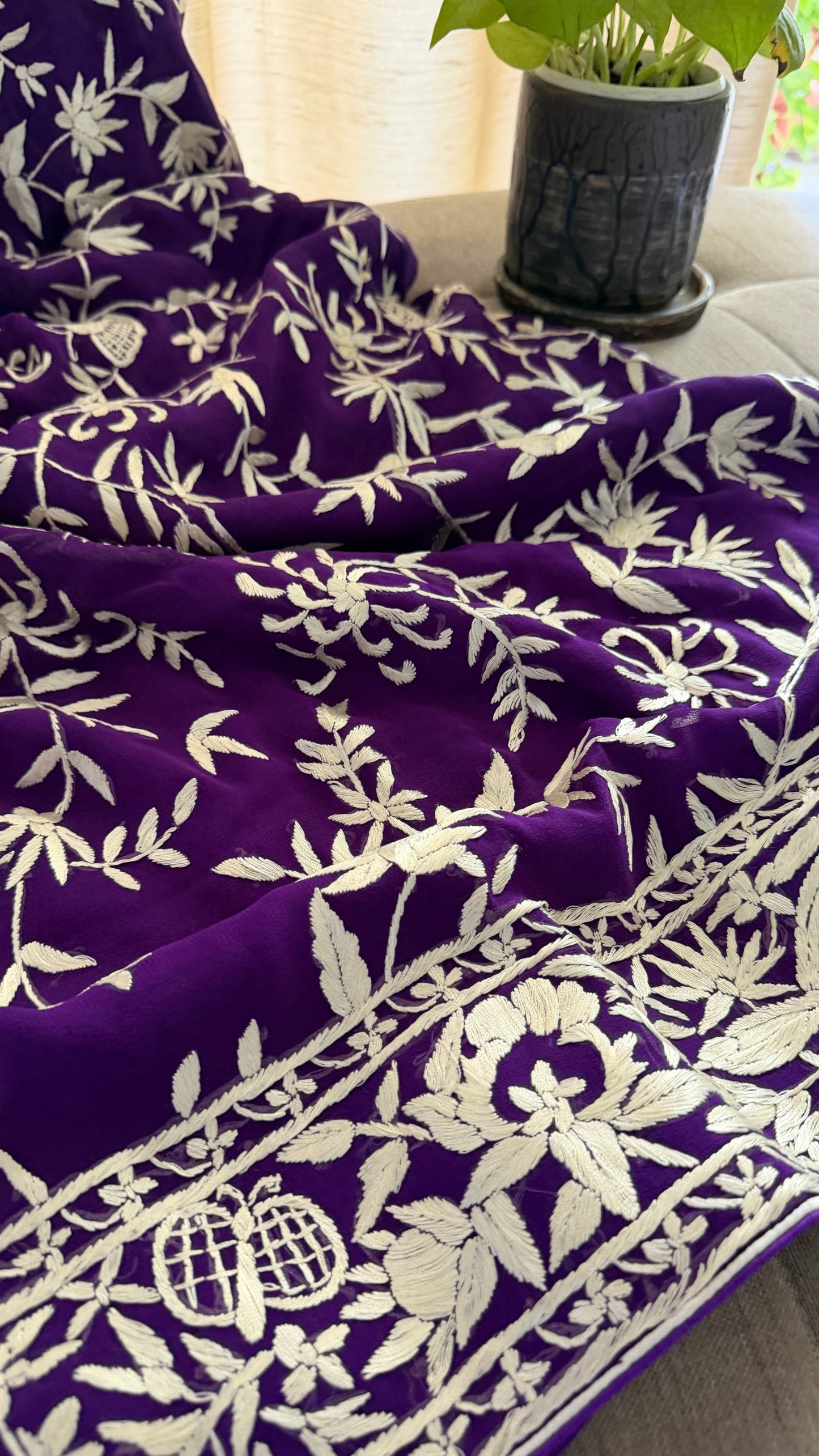 Designer Purple Parsi Gara Saree