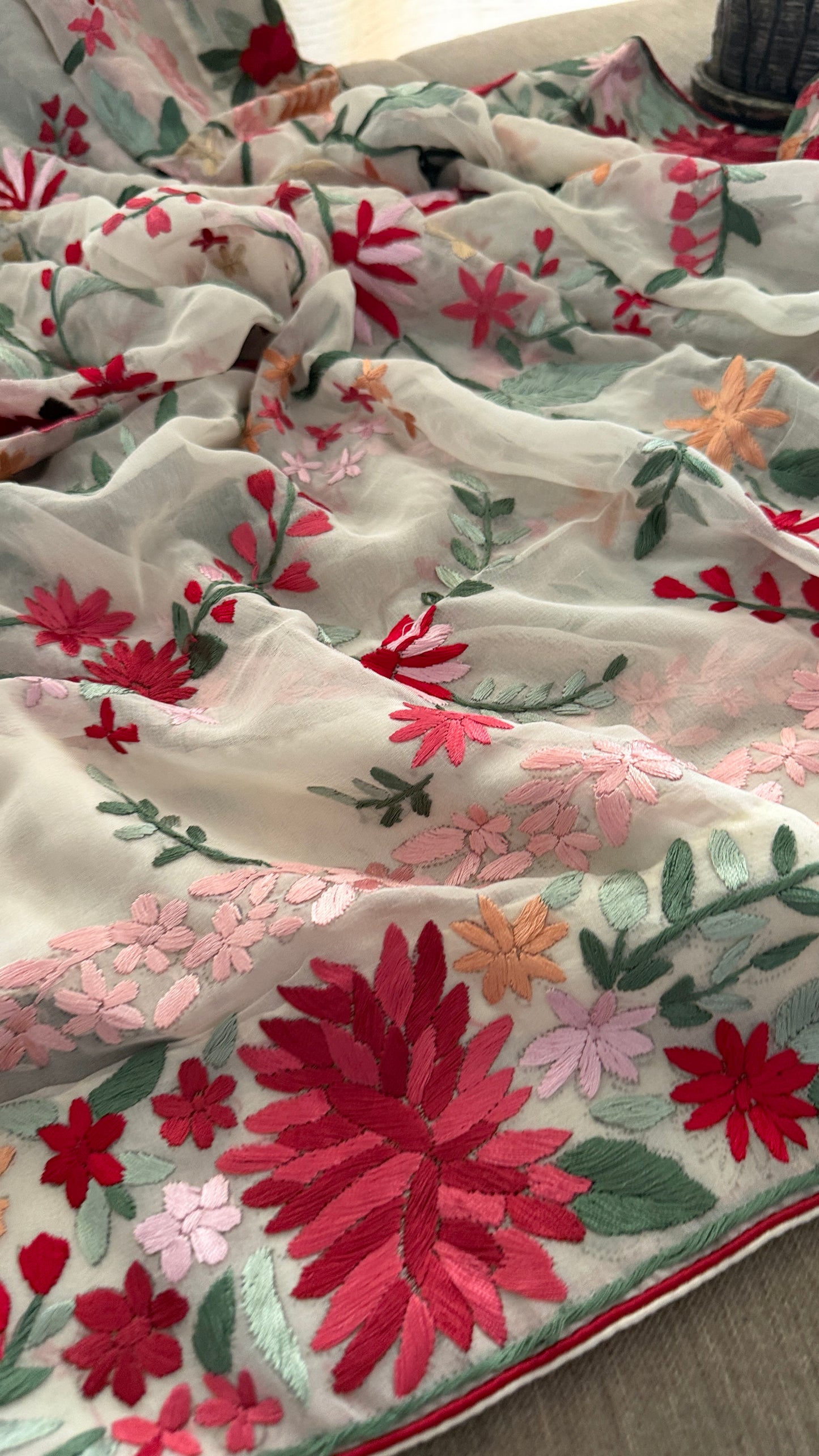 Heirloom Ivory Floral Parsi Gara Dupatta