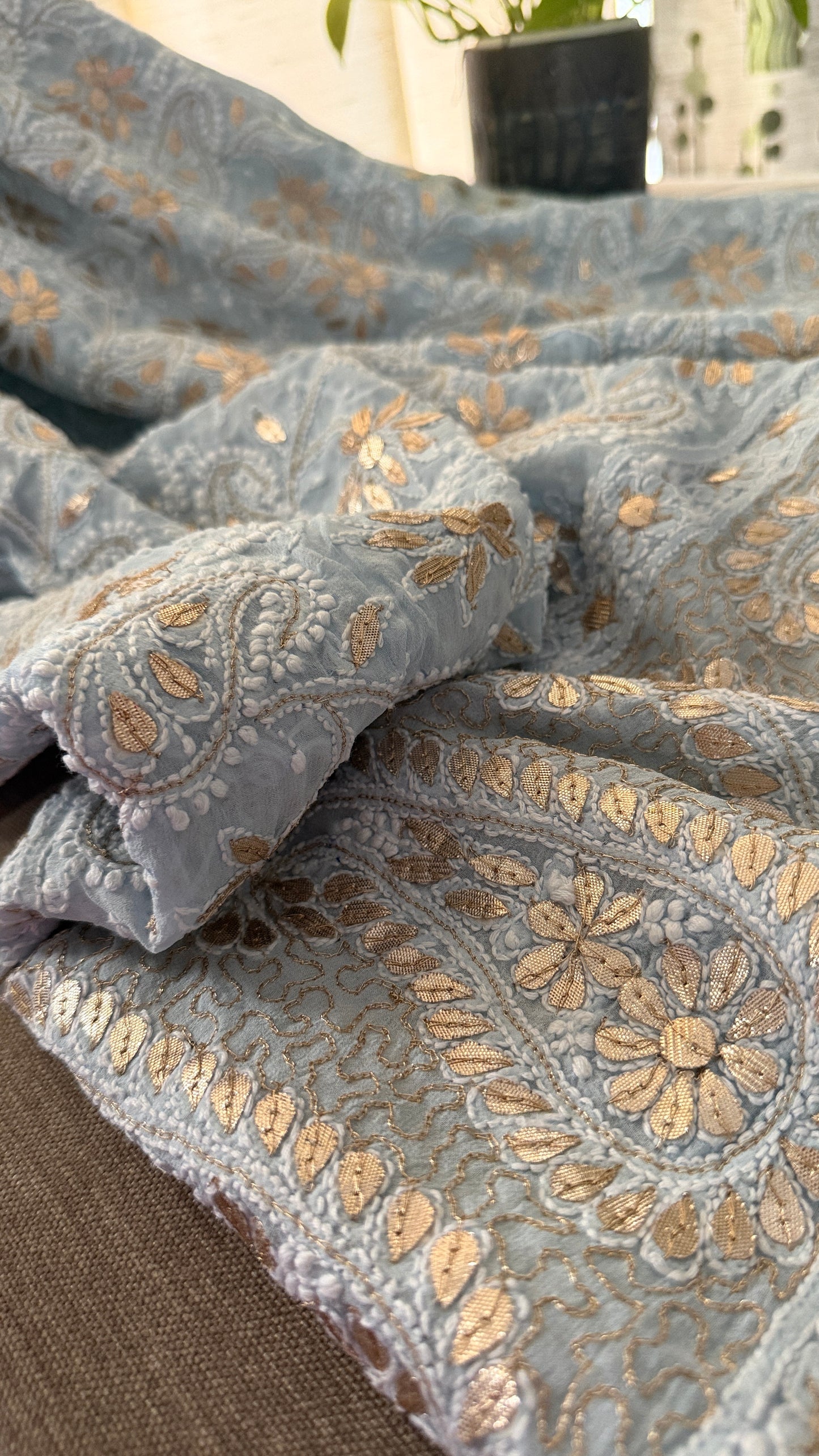 Exclusive Powder Blue Gota Patti Chikankari Dupatta for Women