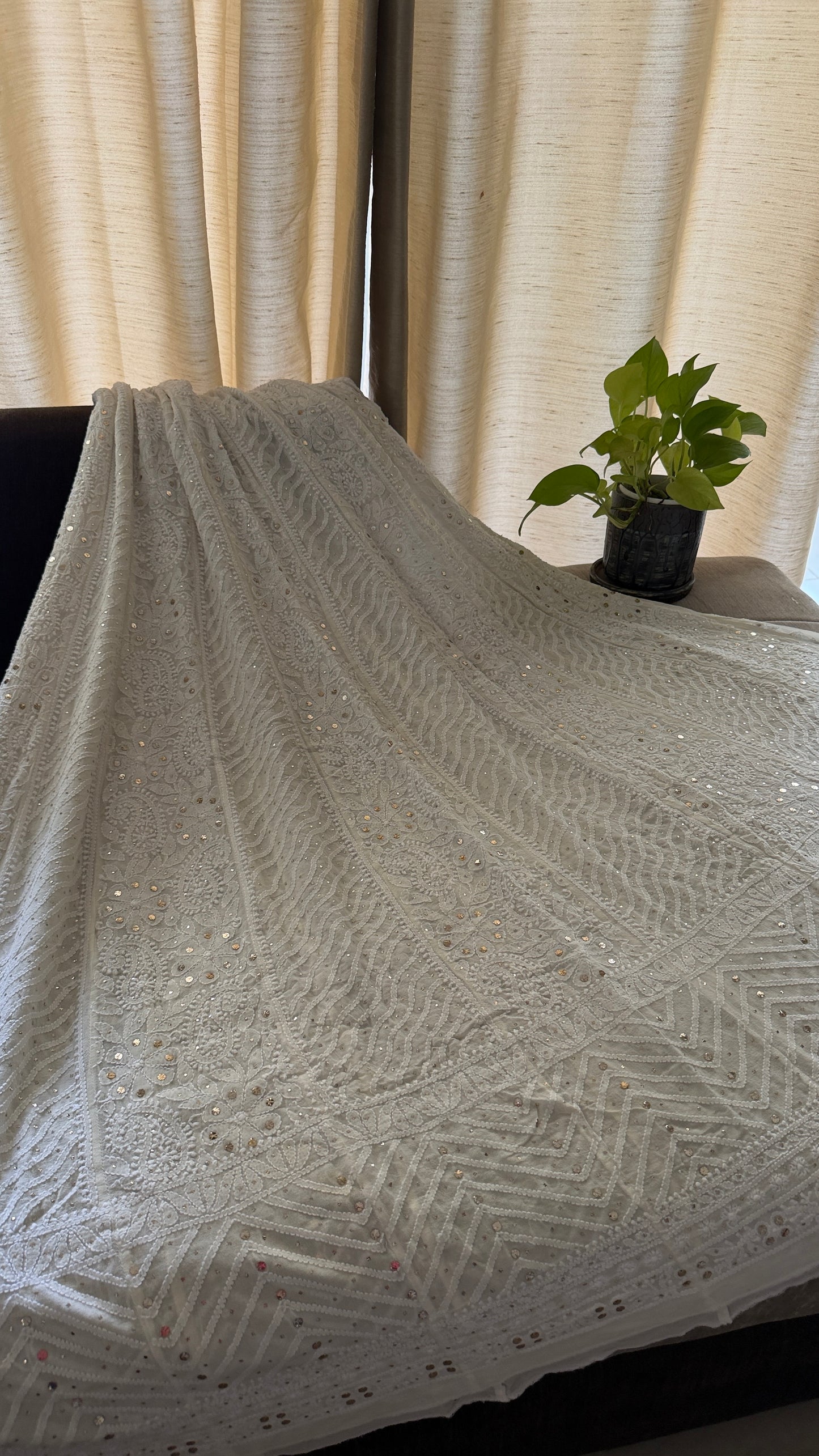 Ivory Kamdani Lucknowi Chikankari Anarkali Suit