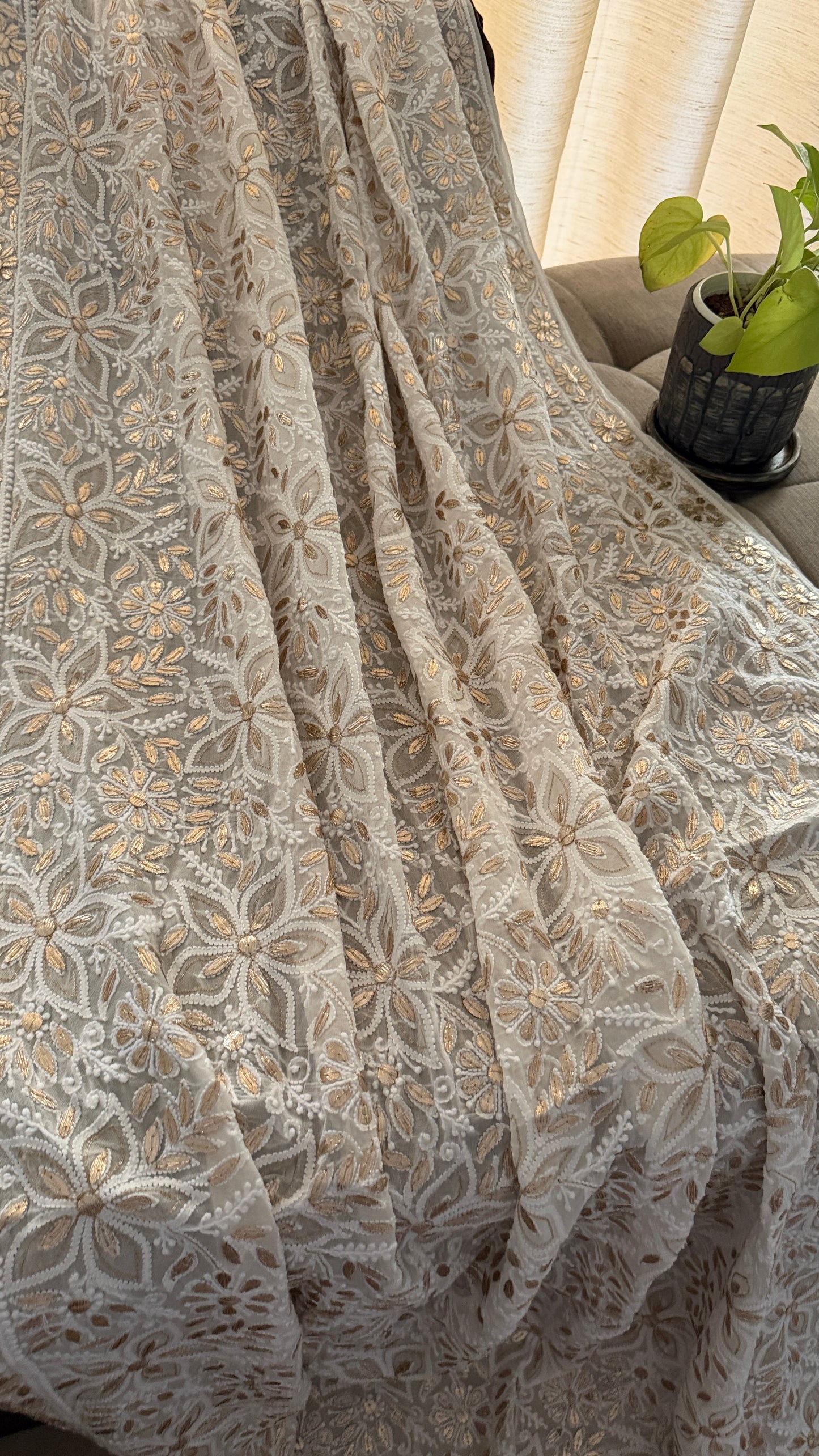Ivory White Gota Patti Chikankari Dupatta