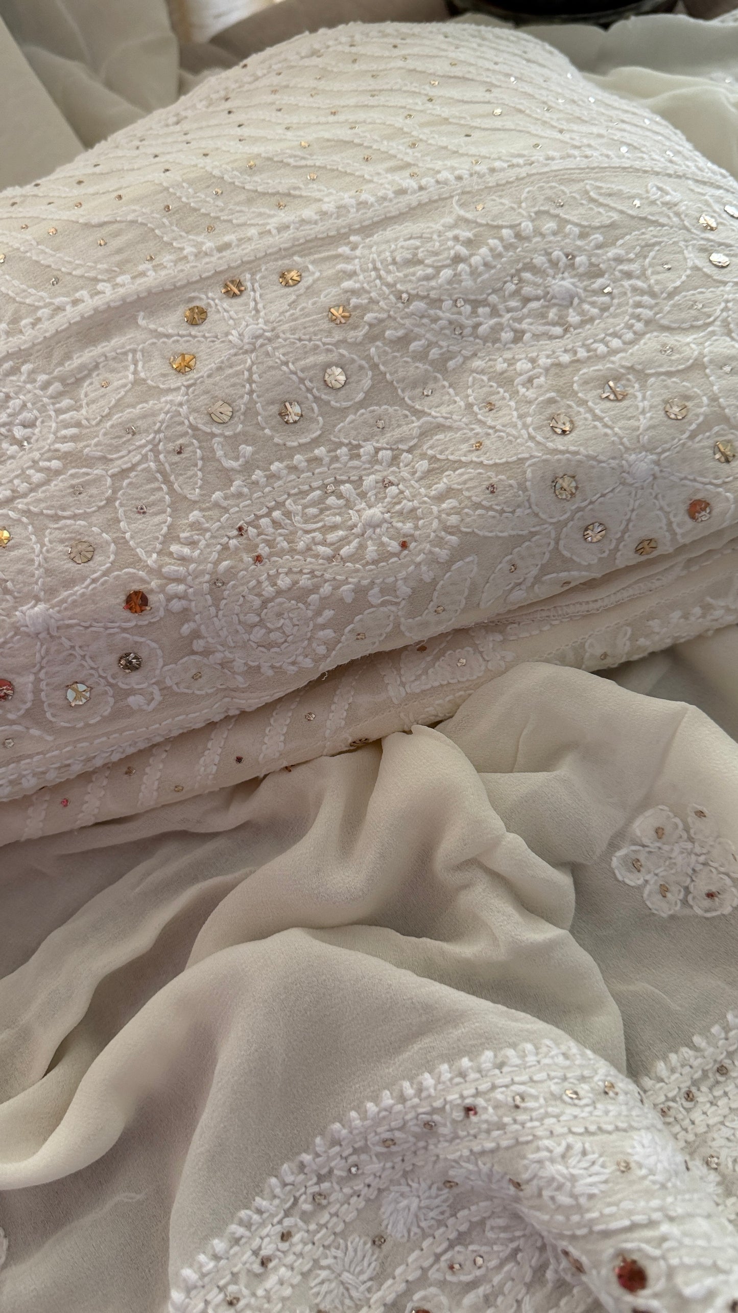 Ivory Kamdani Lucknowi Chikankari Anarkali Suit
