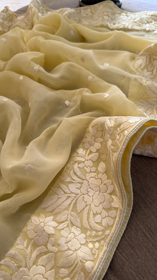 Artisanal Cream Parsi Gara Dupatta