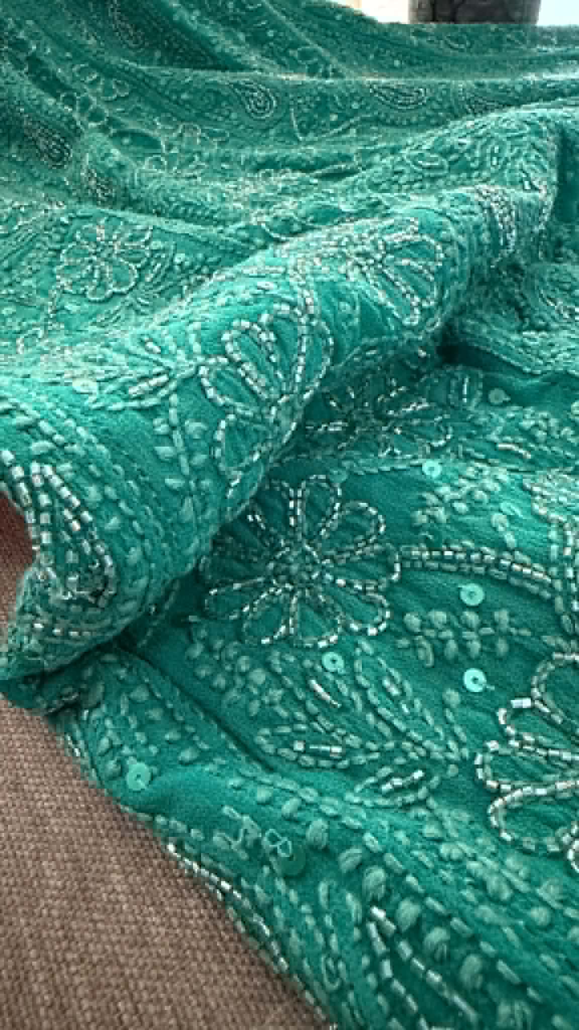Designer Emerald Greeen Cut Dana Work Chikankari Anarkali & Dupatta Set