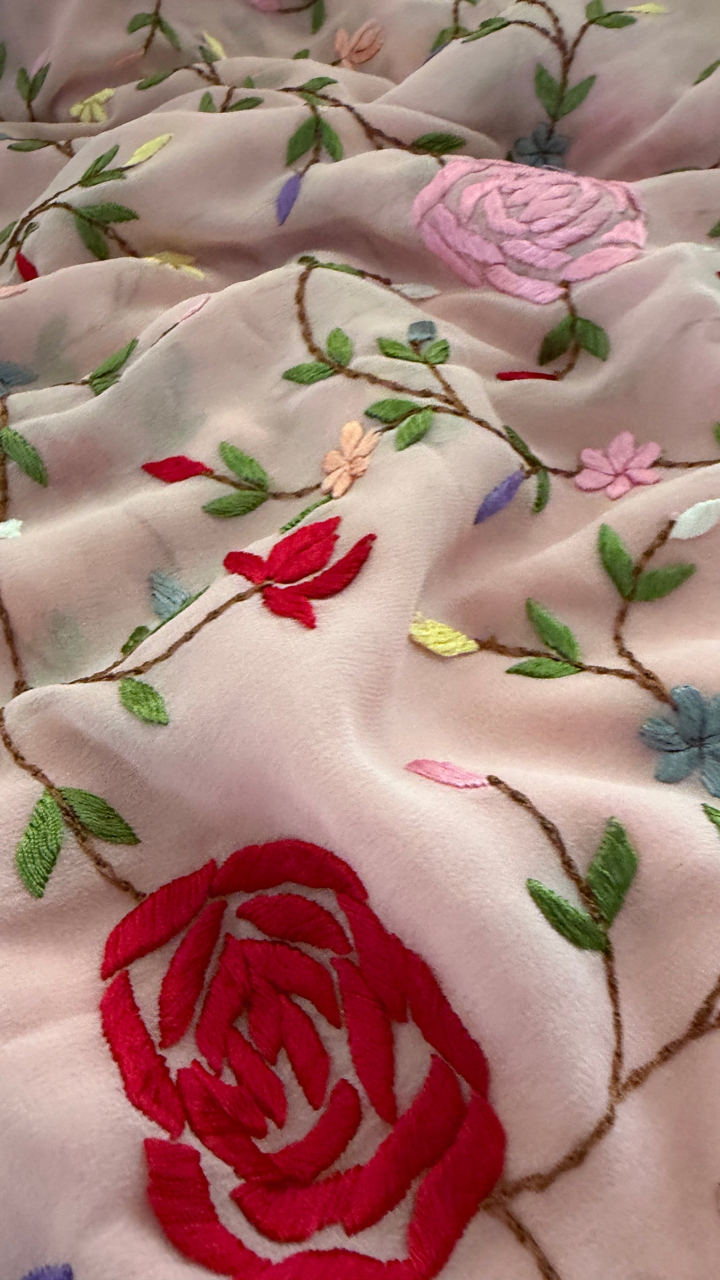 Floral Parsi Gara Embroidered Mukaish Saree
