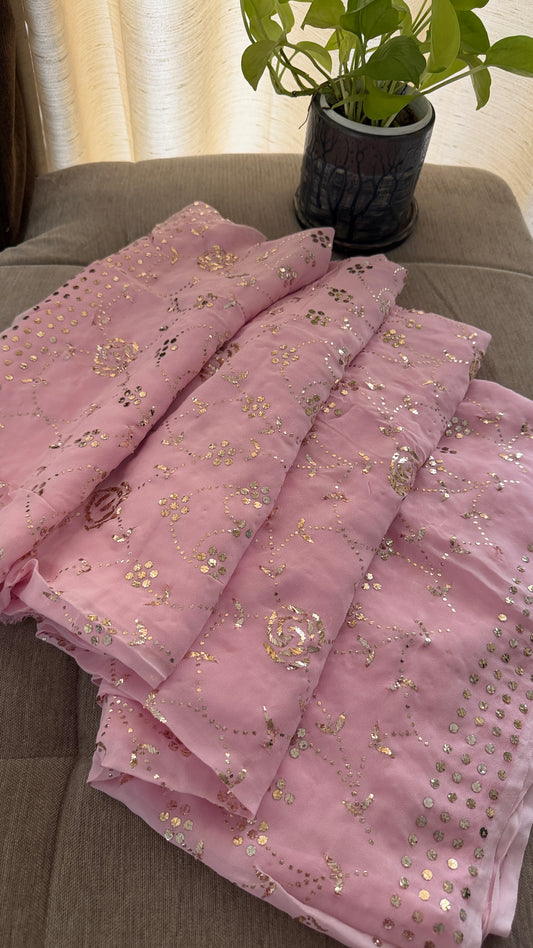Designer Pink Kamdani Saree