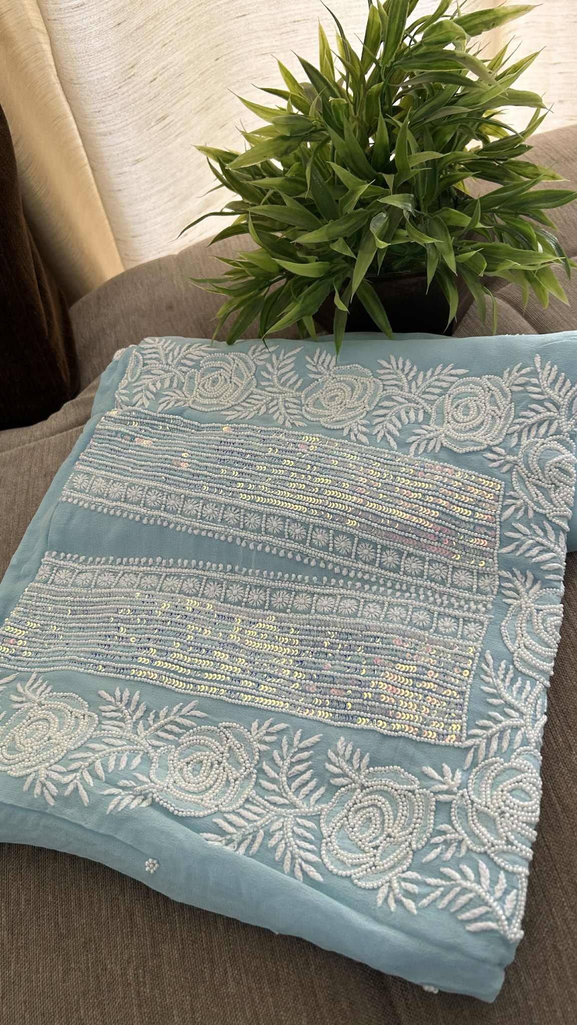 Sky Blue Pearl Lucknowi Chikankari Suit