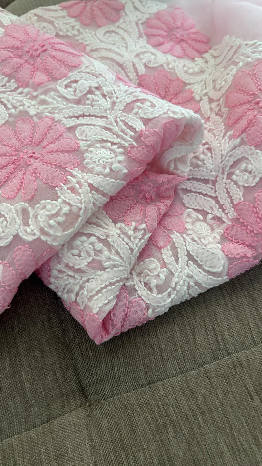 Baby Pink Georgette Chikankari Kurti Fabric (Only Kurti)