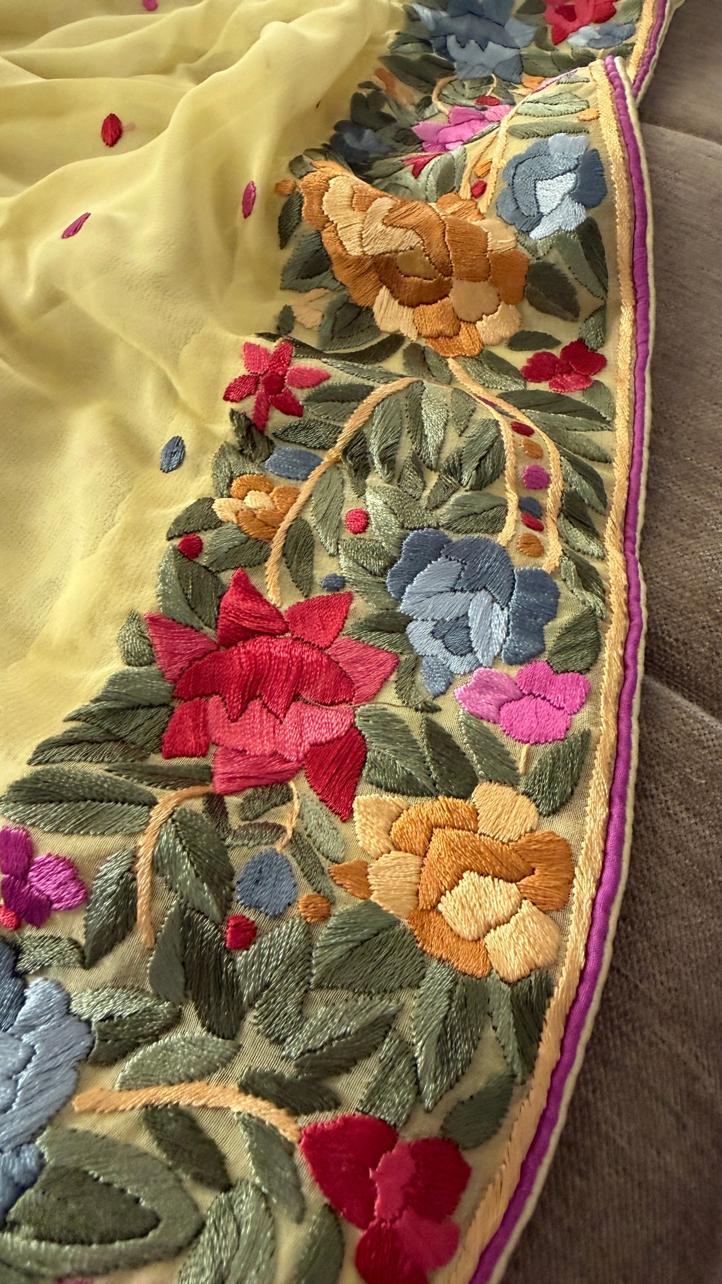 Artisanal Lemon Yellow Parsi Gara Dupatta