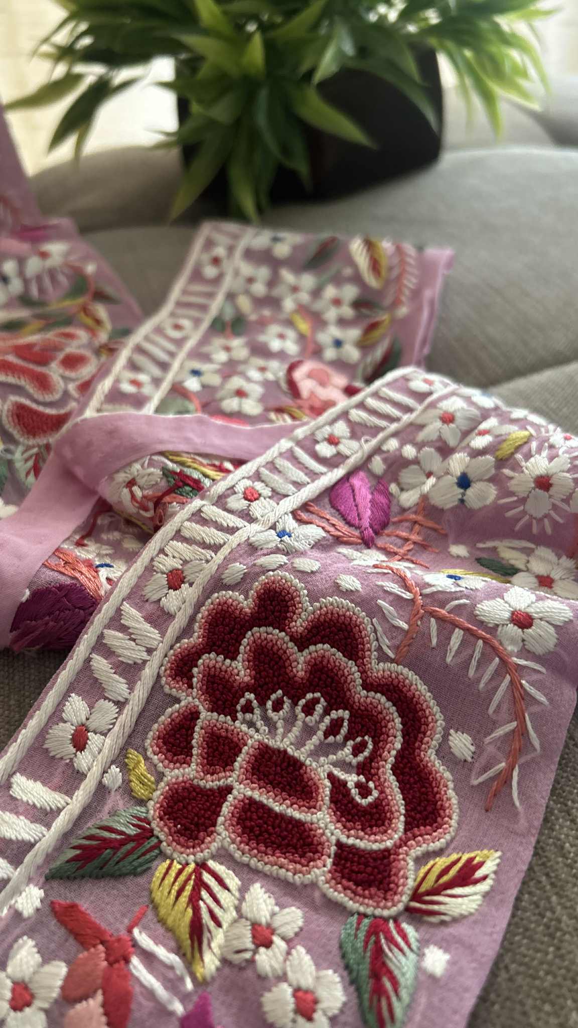 Exclusive Parsi Gara Hand Embroidered Border (Purple)