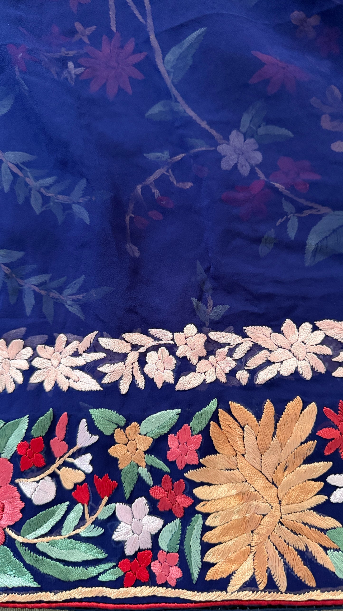 Navy Multicolour Floral Parsi Gara Saree