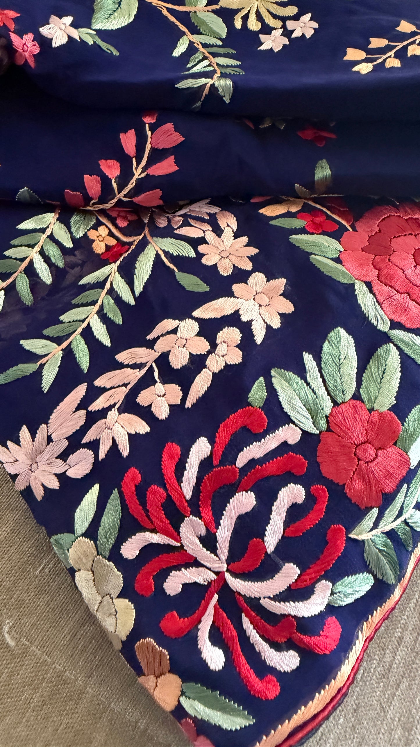 Navy Multicolour Floral Parsi Gara Saree
