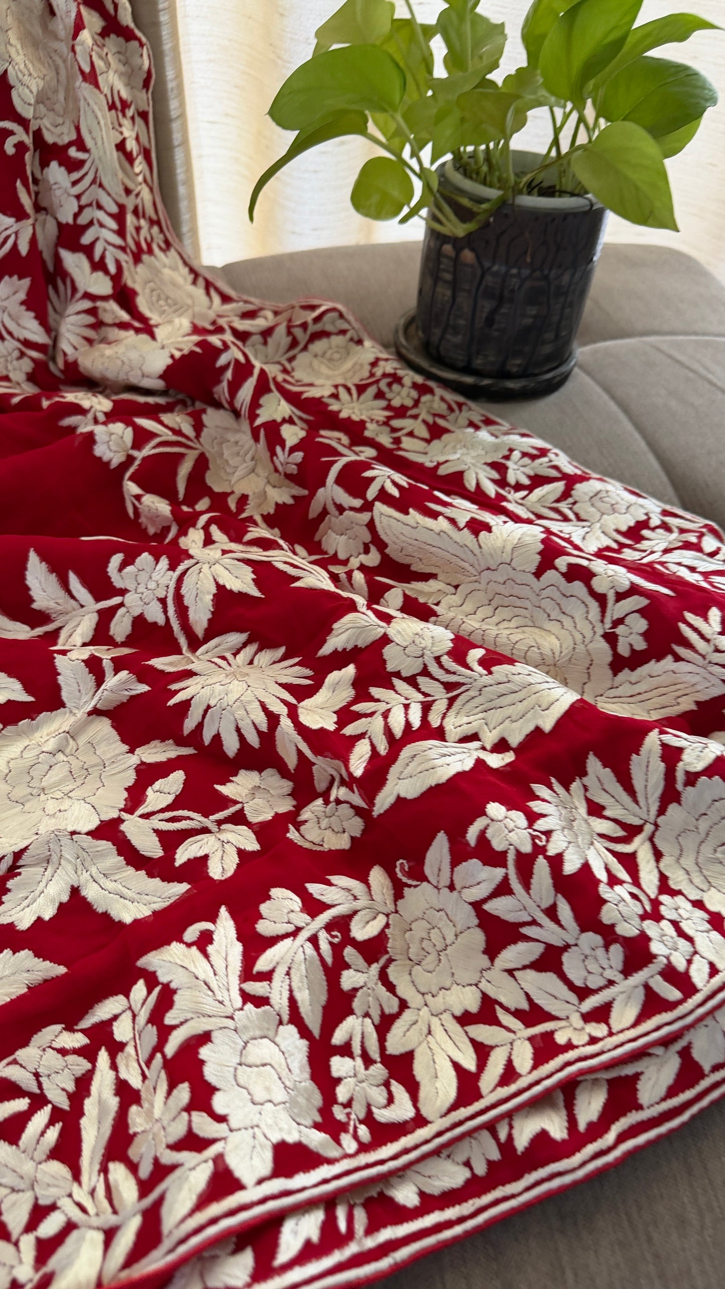 Heirloom Red Ivory Parsi Gara Saree