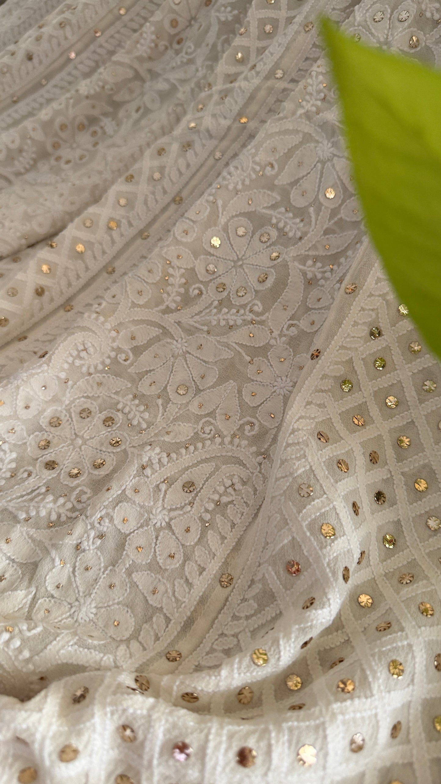 Ivory White Mukaish and Lucknowi Chikankari Lehenga Set
