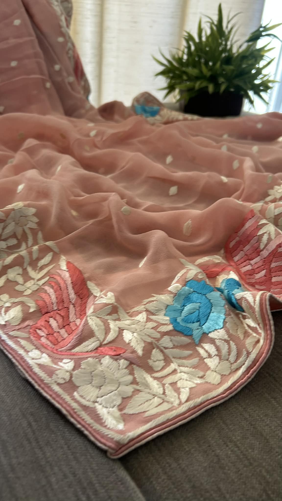 Designer Light Pink Parsi Gara Dupatta