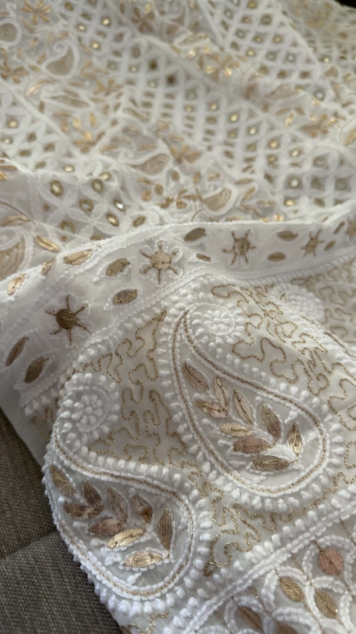 White Mirror & Gota Patti Chikankari Suit