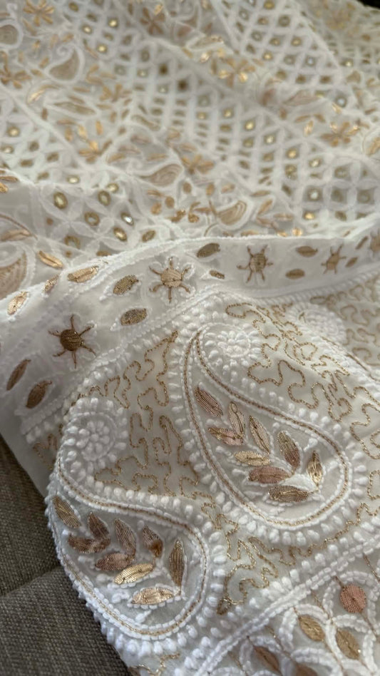 White Mirror & Gota Patti Chikankari Suit