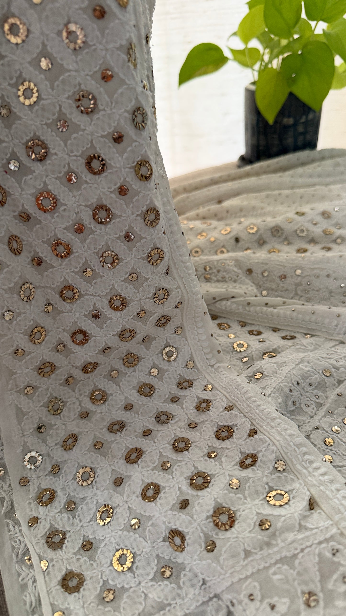Ivory Ring Mukaish Chikankari Anarkali Suit