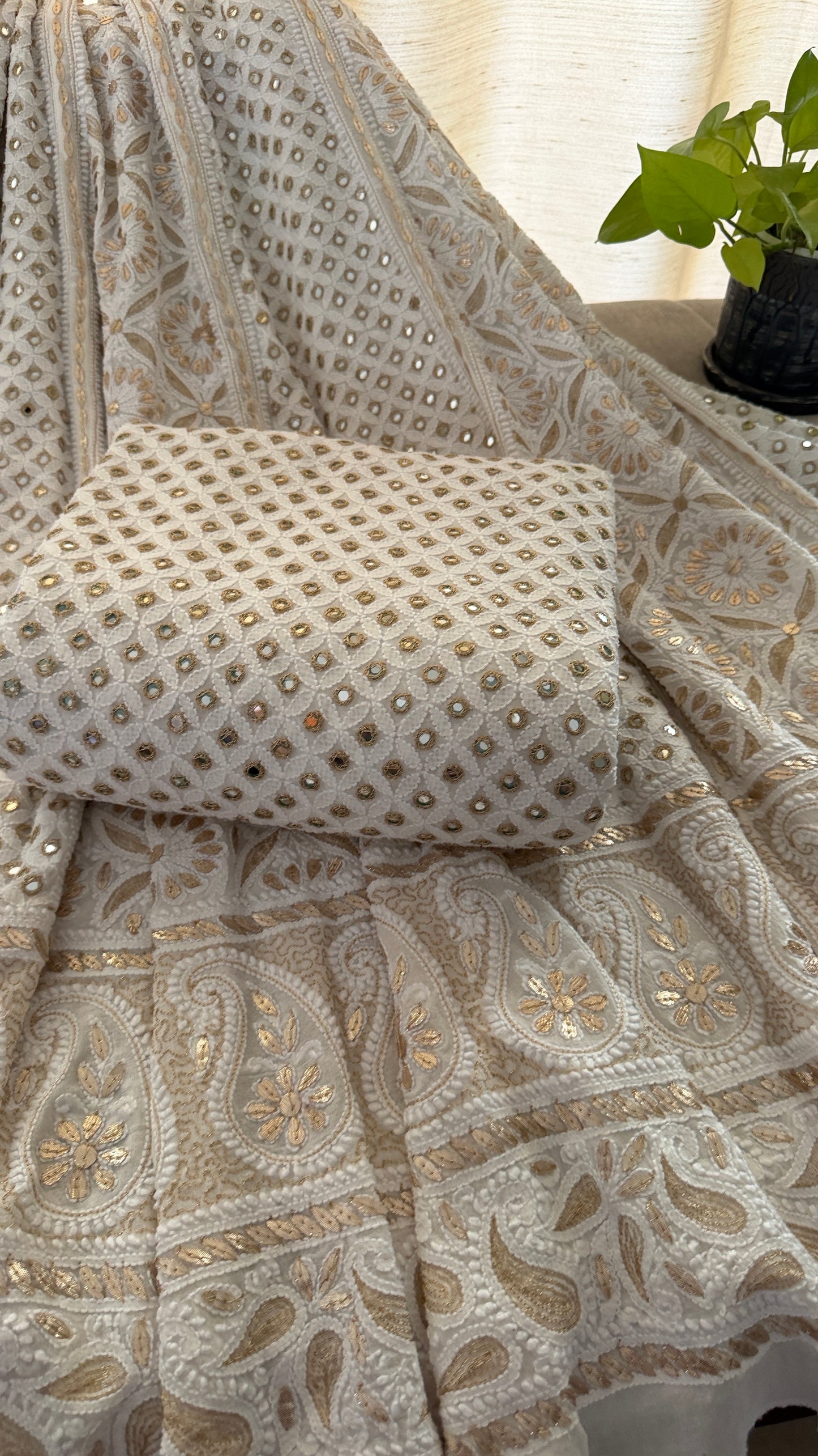 Ivory Mirror Gota Patti Chikankari Lehenga Set
