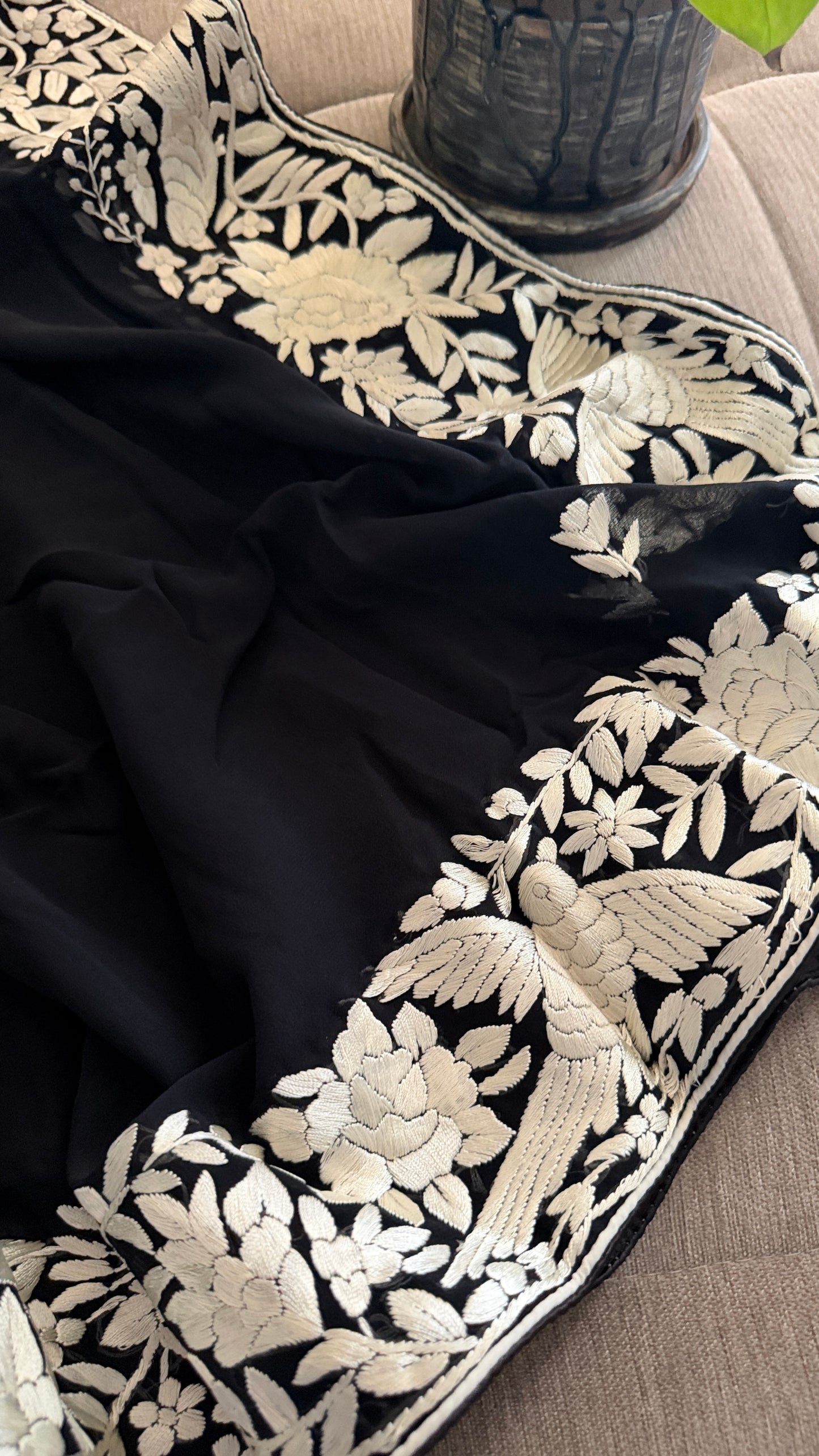 Heirloom Black Parsi Gara Dupatta
