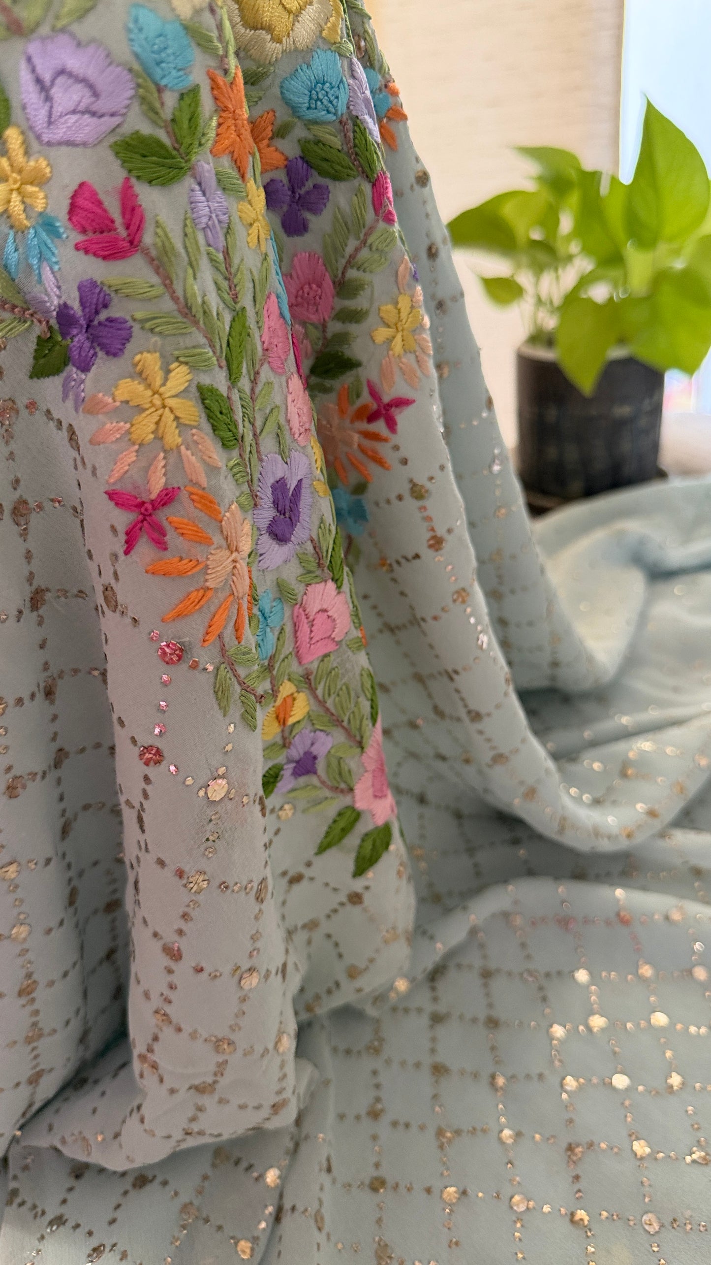 Powder Blue Multicolour Neckline Kamdani Suit