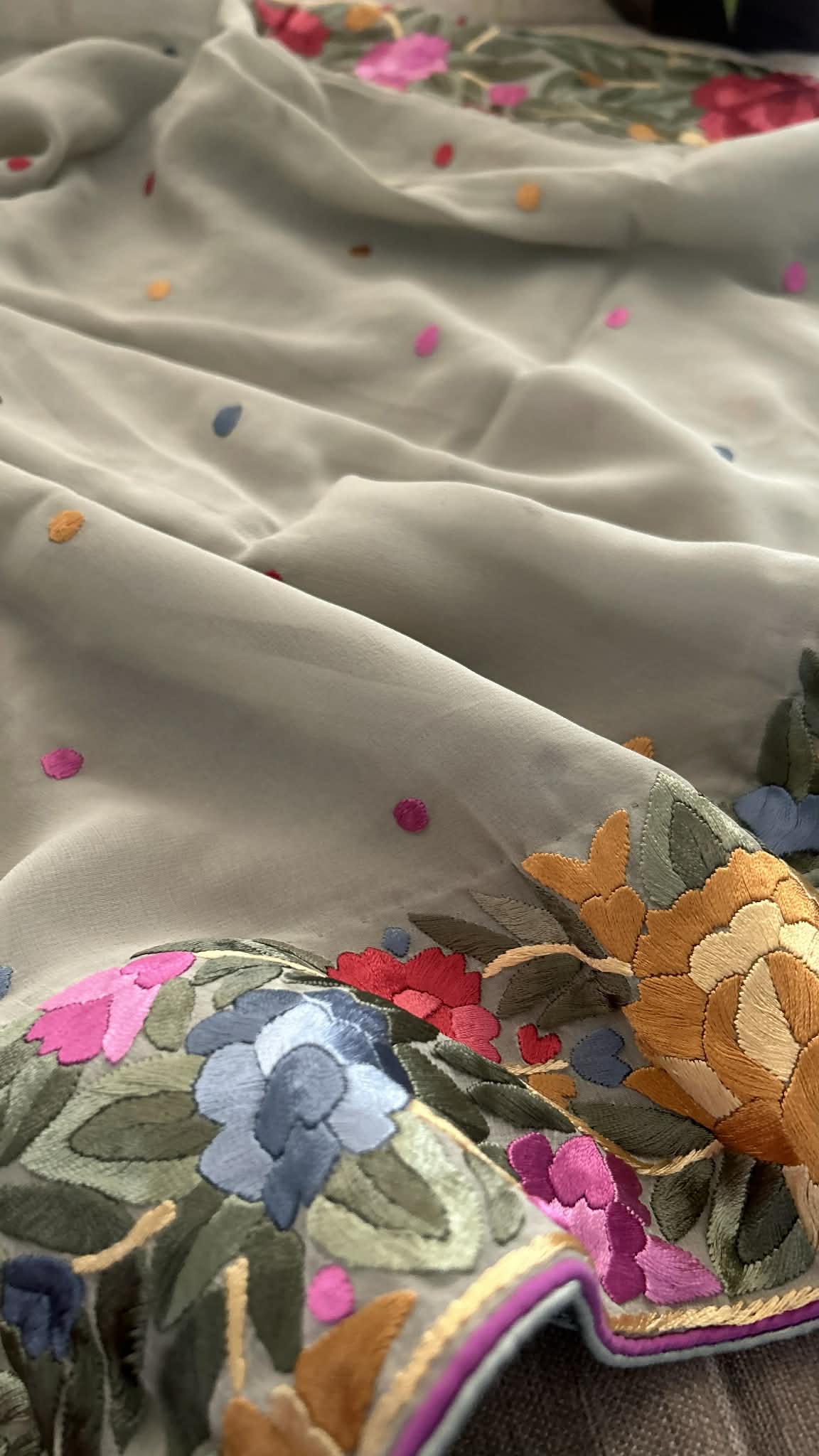 Designer Sage Green Parsi Gara Dupatta