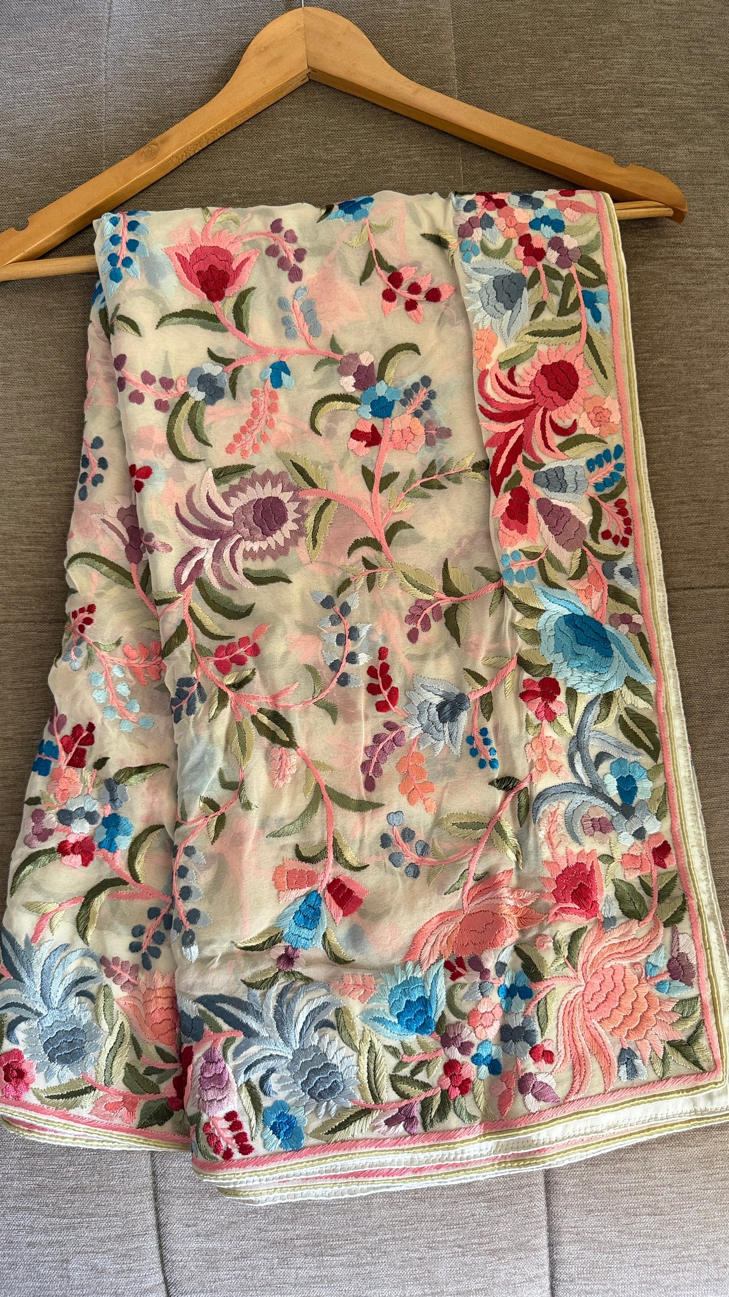 Heritage Ivory Multicolour Parsi Gara Dupatta