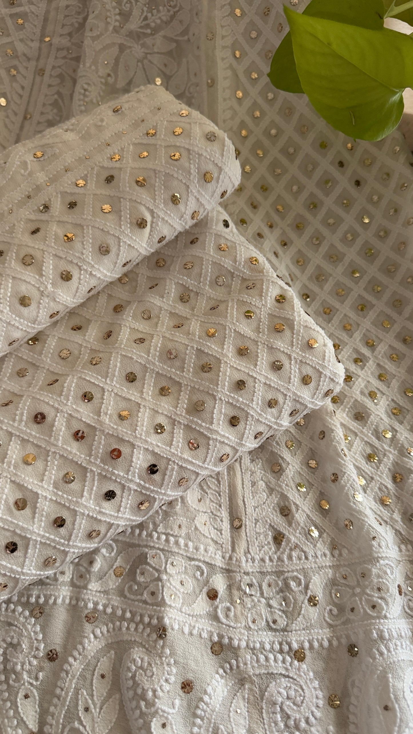Ivory White Mukaish and Lucknowi Chikankari Lehenga Set
