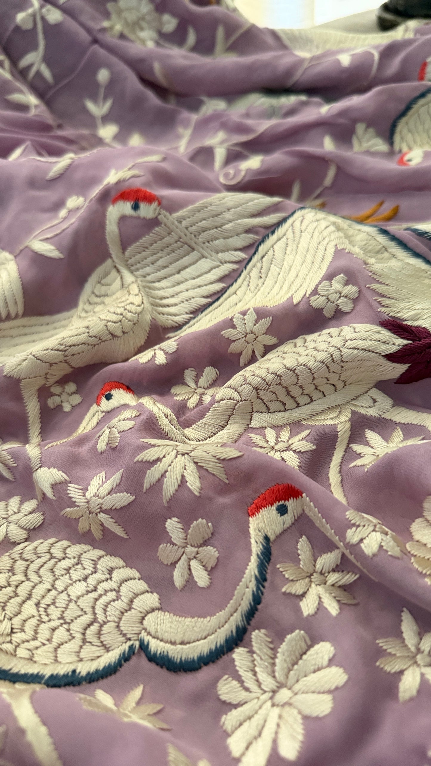 Lilac Pure Georgette Parsi Gara Dupatta
