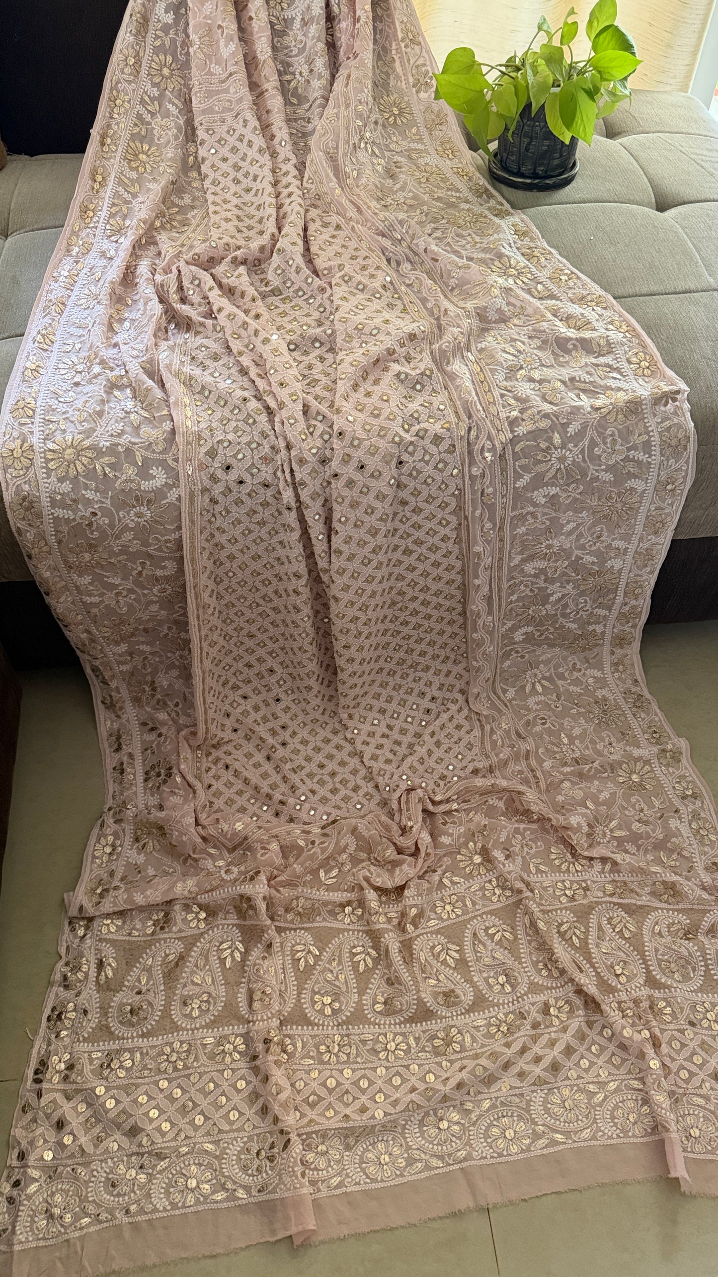 Pastel Pink Mirror & Gota Patti Chikankari Dupatta