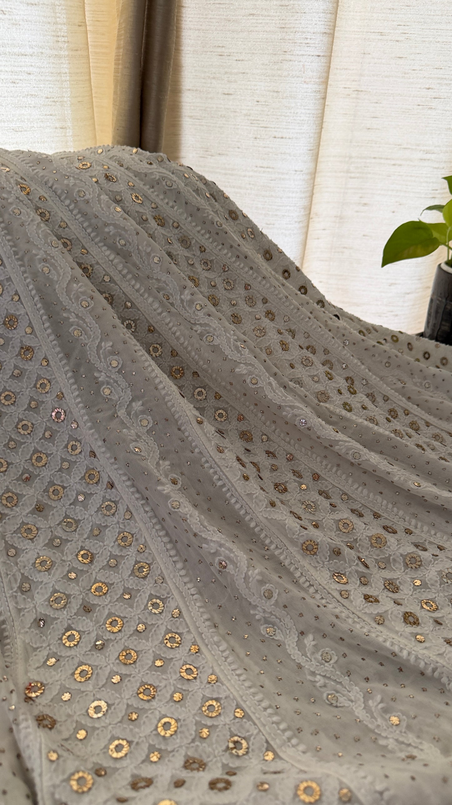 Ivory Ring Mukaish Chikankari Anarkali Suit