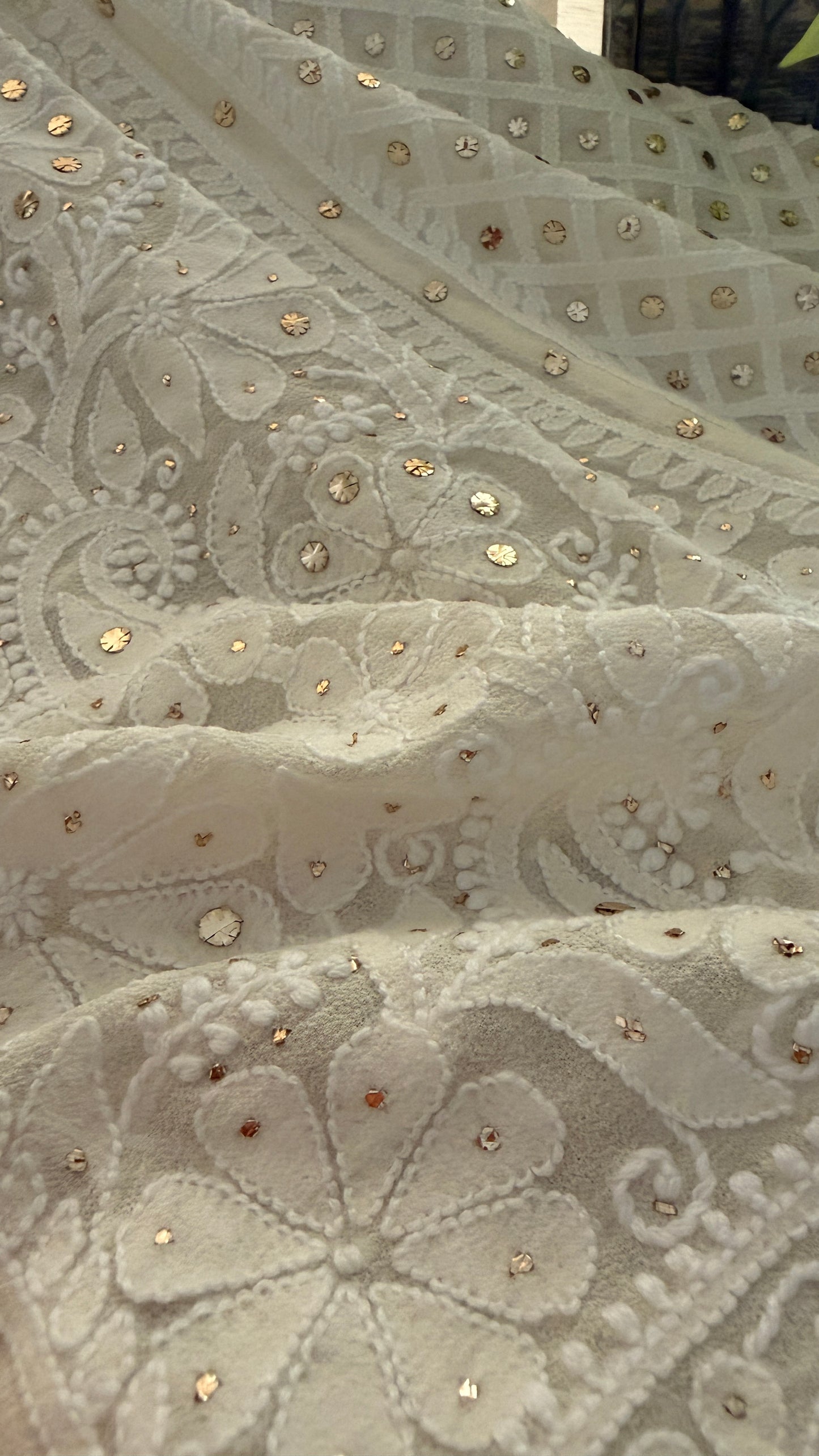 Ivory White Mukaish and Lucknowi Chikankari Lehenga Set