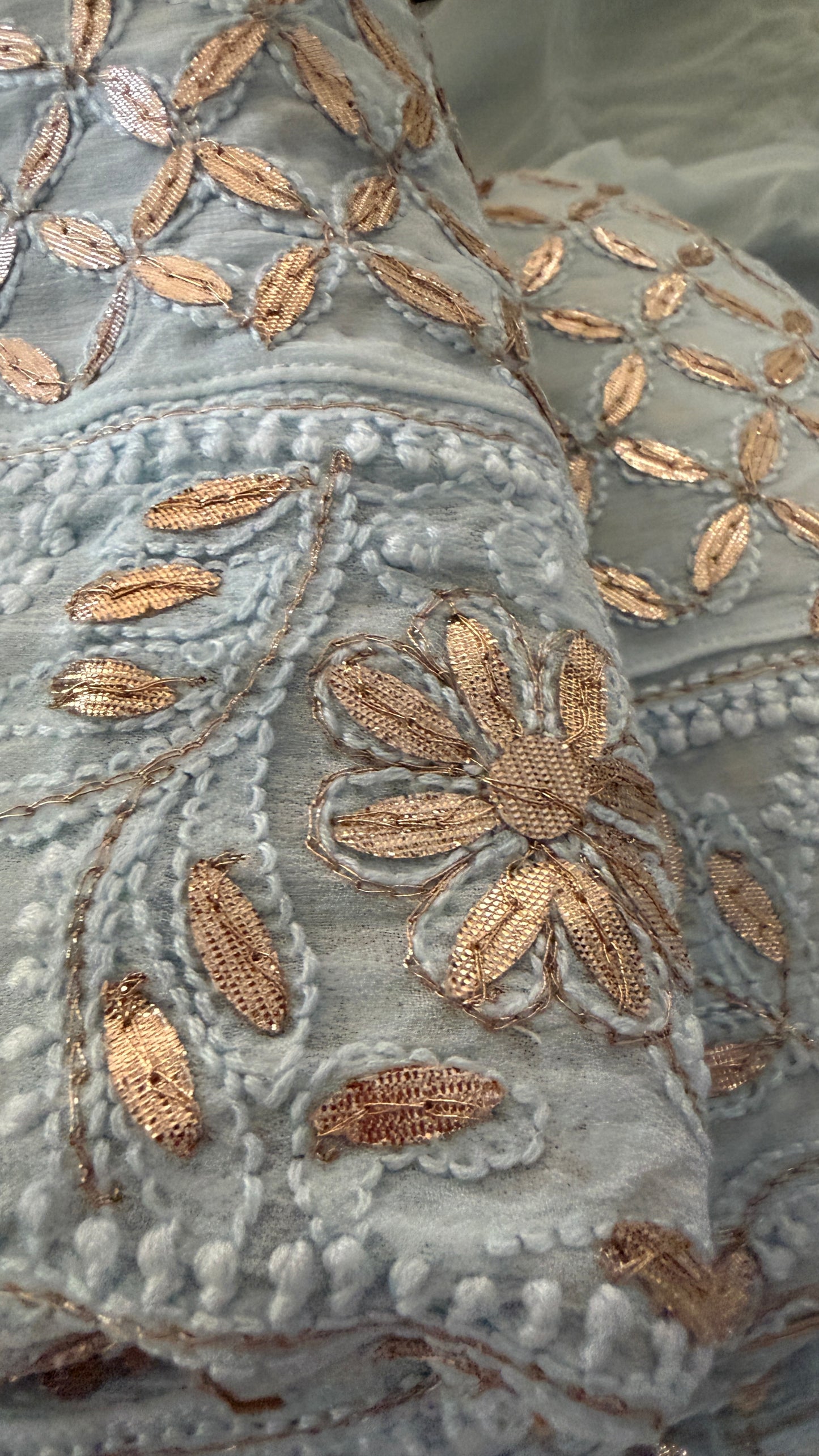 Powder Blue Gota Patti Chikankari Anarkali Suit (Anarkali And Dupatta)