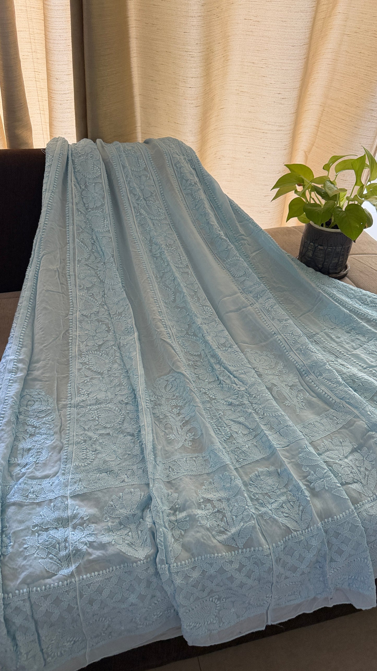 Powder Blue Hand Jaali Chikankari Anarkali Suit