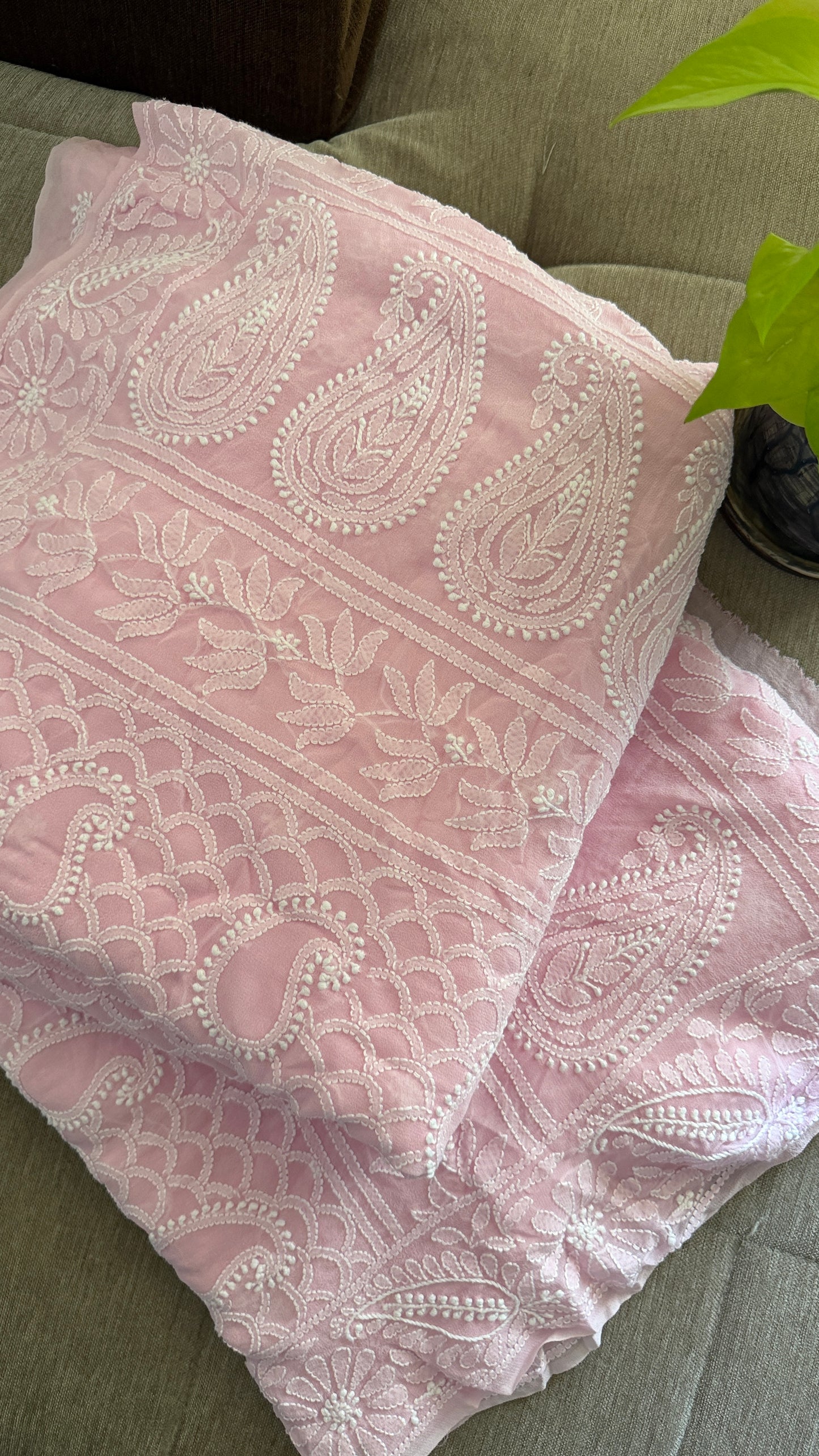 Pink Lucknowi Chikankari Saree