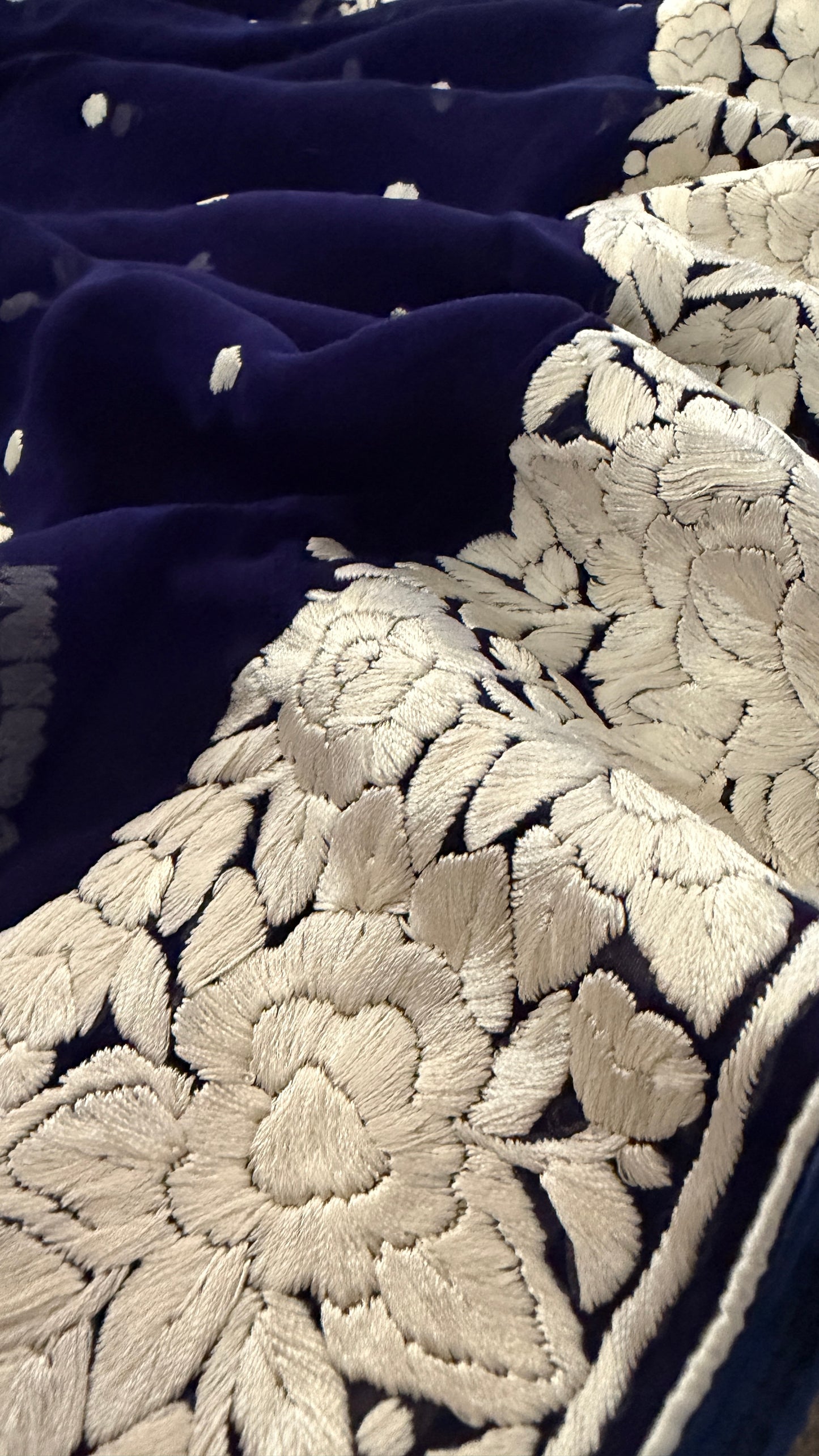 Heirloom Navy Ivory Pure Georgette Parsi Gara Dupatta