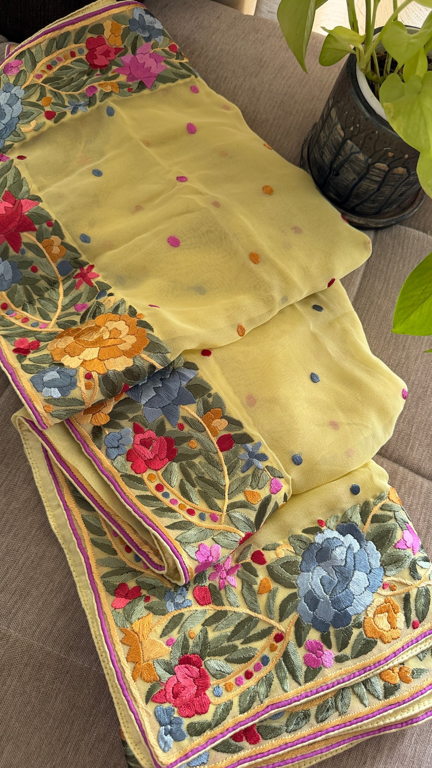 Artisanal Lemon Yellow Parsi Gara Dupatta