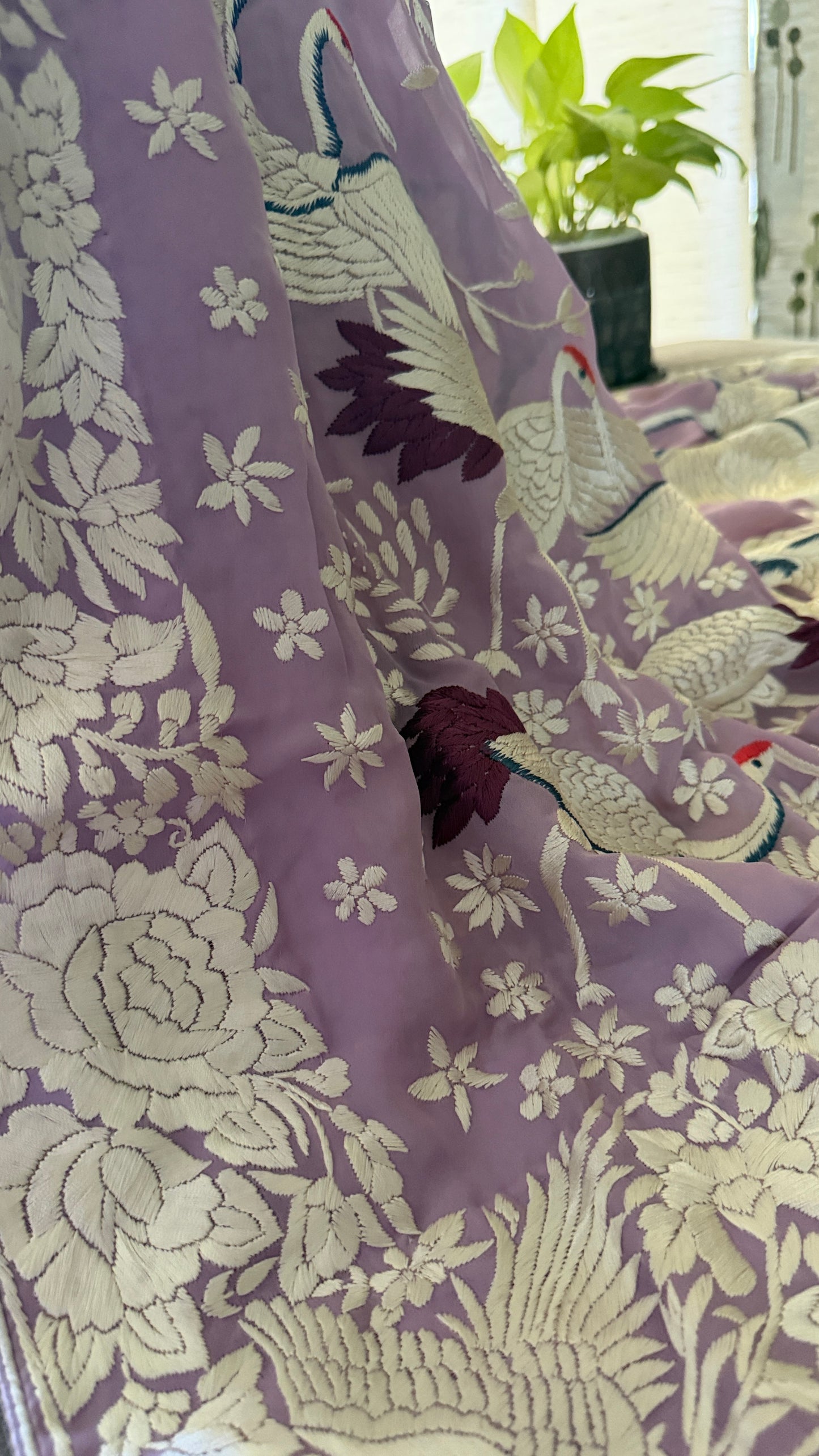 Lilac Pure Georgette Parsi Gara Dupatta