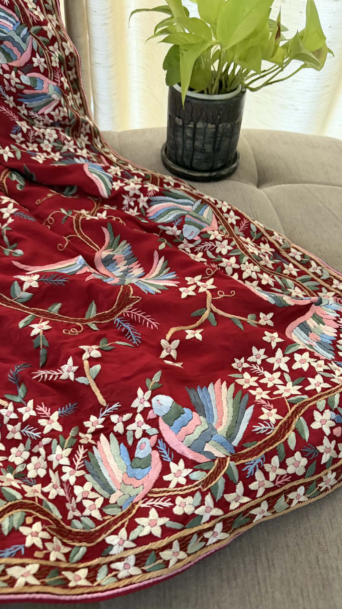 Designer Parsi Gara Saree with Multicolour Embroidery (Crepe Silk)