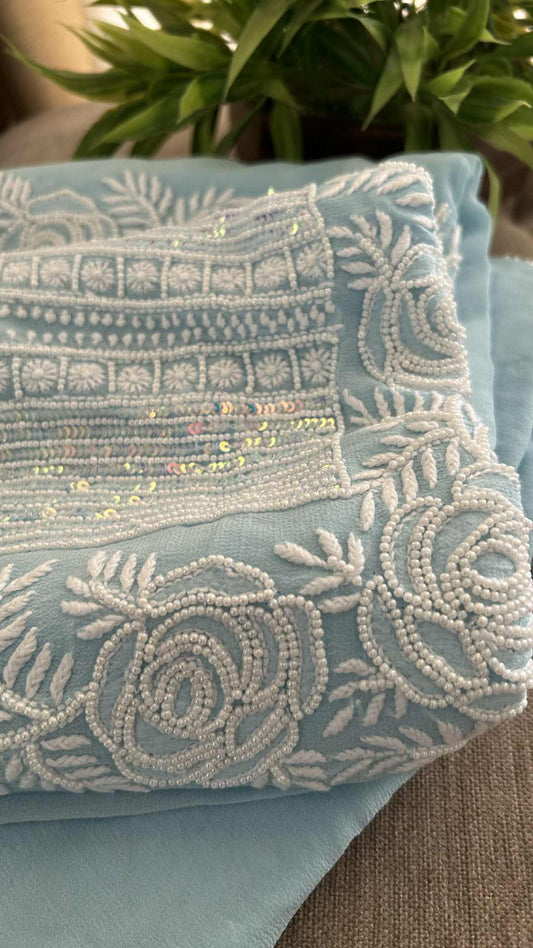 Sky Blue Pearl Lucknowi Chikankari Suit